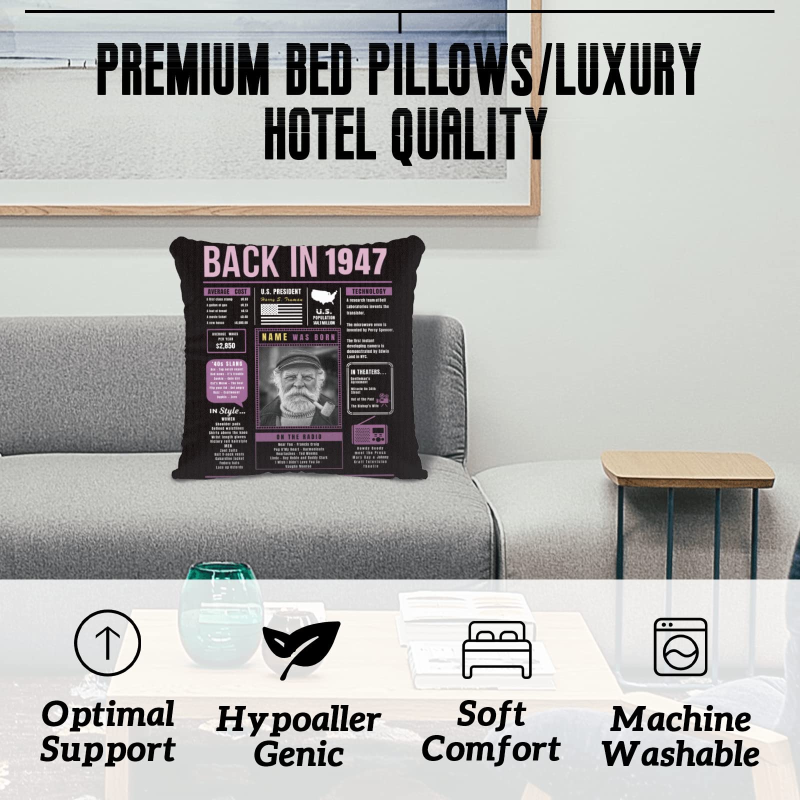 77th Birthday Gifts for Women & Men - Purple 1947 Custom Throw Pillow with Sofa Design | Super Soft Birthday Decor & Party Gift for Boys, Girls, Grandparents | Perfect for Home Decor, Anniversary Celebrations & Special Occasions