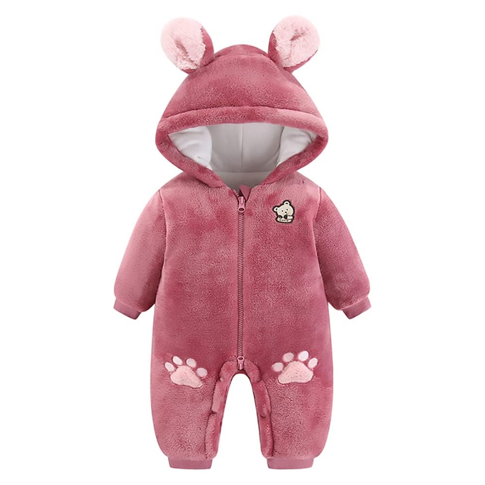Xifamniy Baby Boy & Girl Winter Fleece Footie Romper Jumpsuit - Warm Thick Hooded Snowsuit for Newborns | Perfect for Cold Weather, Outdoor Play & Winter Photoshoots