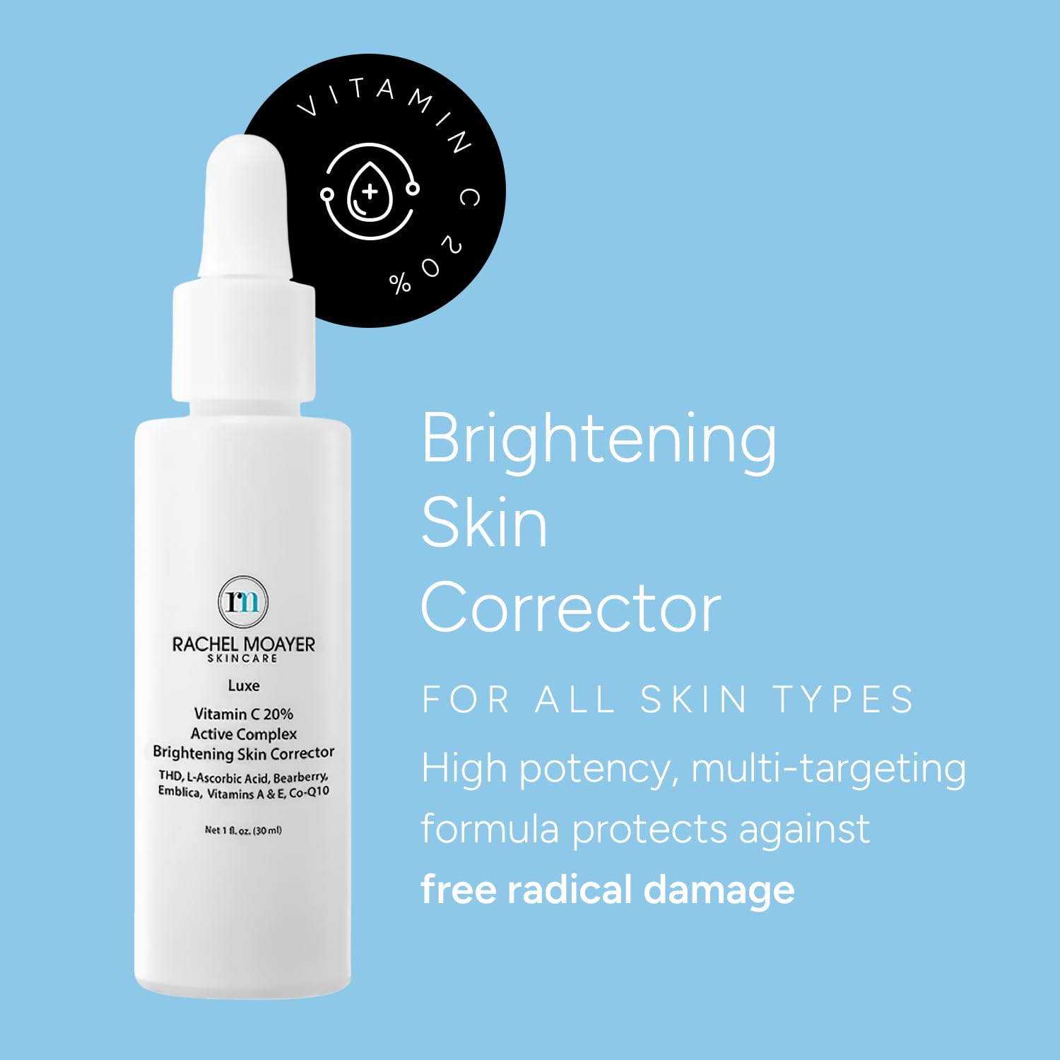Rachel Moayer Luxe 20% Vitamin C Serum for Face - Brightening & Dark Spot Corrector, Anti-Aging Treatment with Hyaluronic Acid | Day & Night Use for Glowing Skin