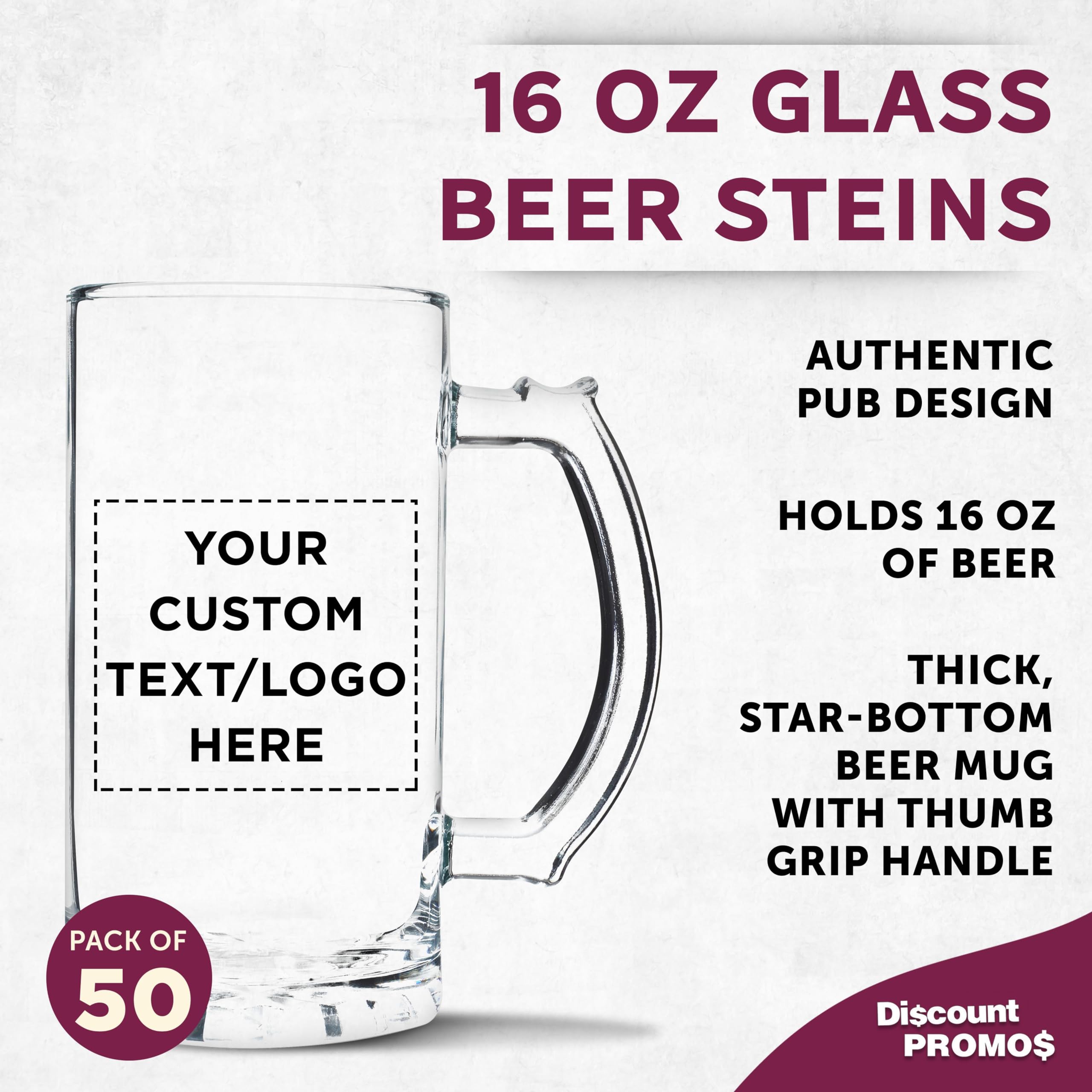 Custom Engraved 16 oz Glass Beer Mugs Bulk Set of 50 - Personalized Barware for Wedding Favors, Groomsmen Gifts & Birthday Parties - Clear Pint Glasses for Home Bars, Pubs & Restaurants