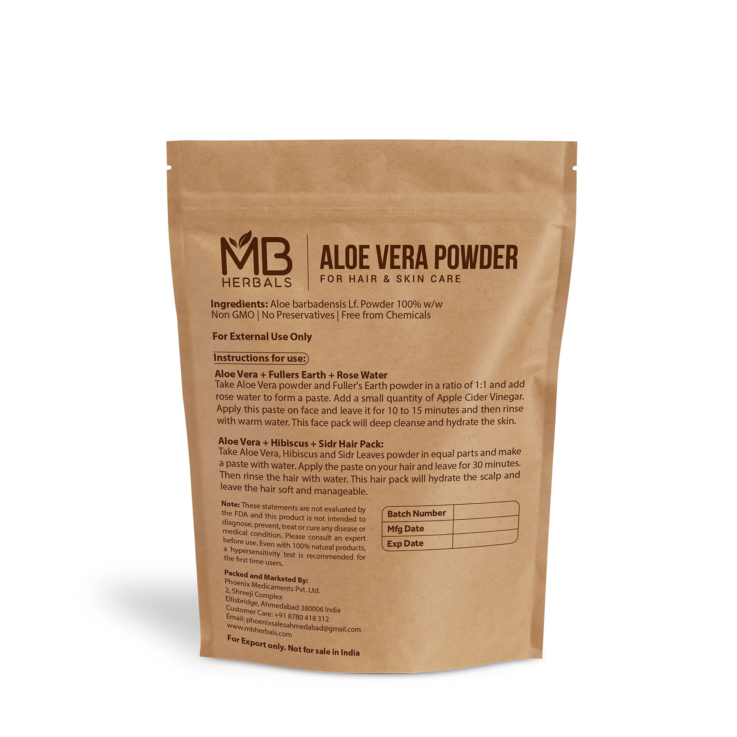 MB Herbals Pure Aloe Vera Powder 3.5 oz (100g) - Organic Aloe Barbadensis for Skin & Hair Care - Face Masks, Hair Treatments & DIY Beauty - External Use Only - Perfect for Natural Skincare & Hair Growth Solutions