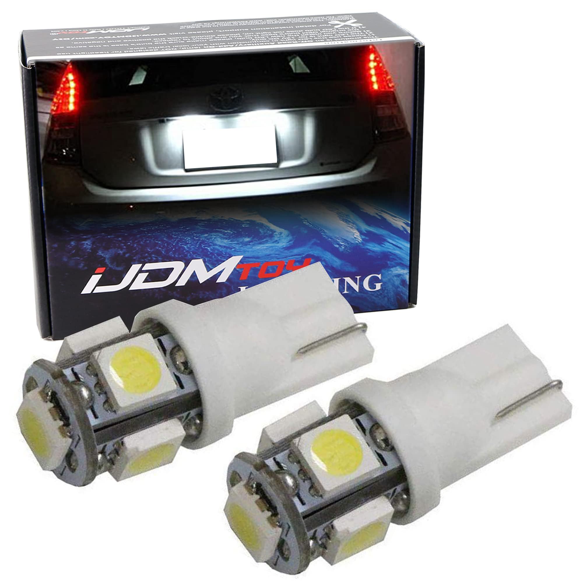 iJDMTOY 5-SMD LED Bulbs 168 194 2825 T10 Replacement - Super Bright Xenon White for License Plate Lights, Parking Lights, Dome Lights - Perfect for Cars, Trucks, SUVs, Motorcycles & Interior Lighting Upgrades