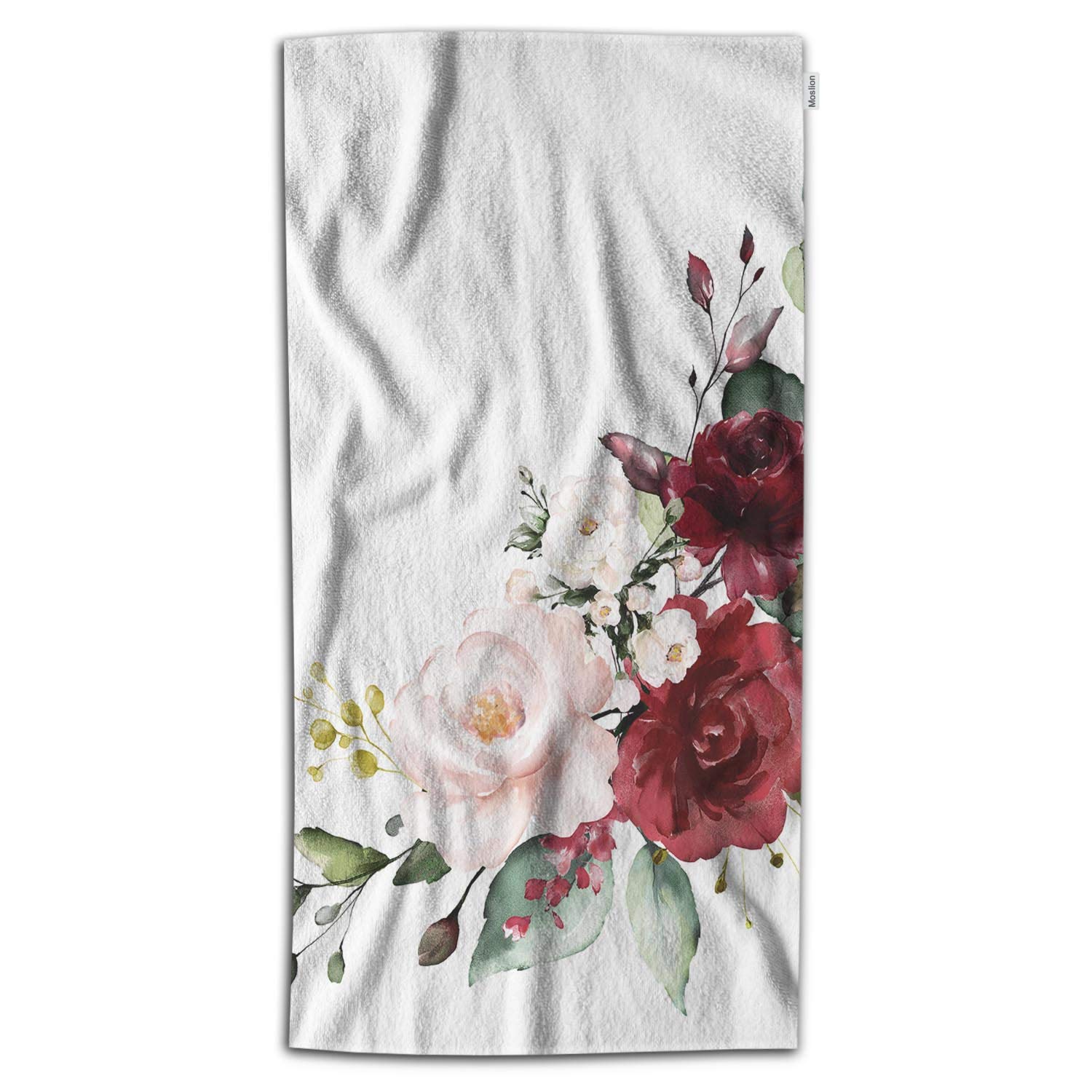 Moslion Burgundy Floral Bath Towels Set - 64x32 Inch Soft Polyester Microfiber Bath & Hand Towels with Botanical Leaf Design, Perfect for Wedding, Valentine's Day & Bathroom Decor - Ultra Absorbent & Quick Dry for Spa, Hotel & Home Use