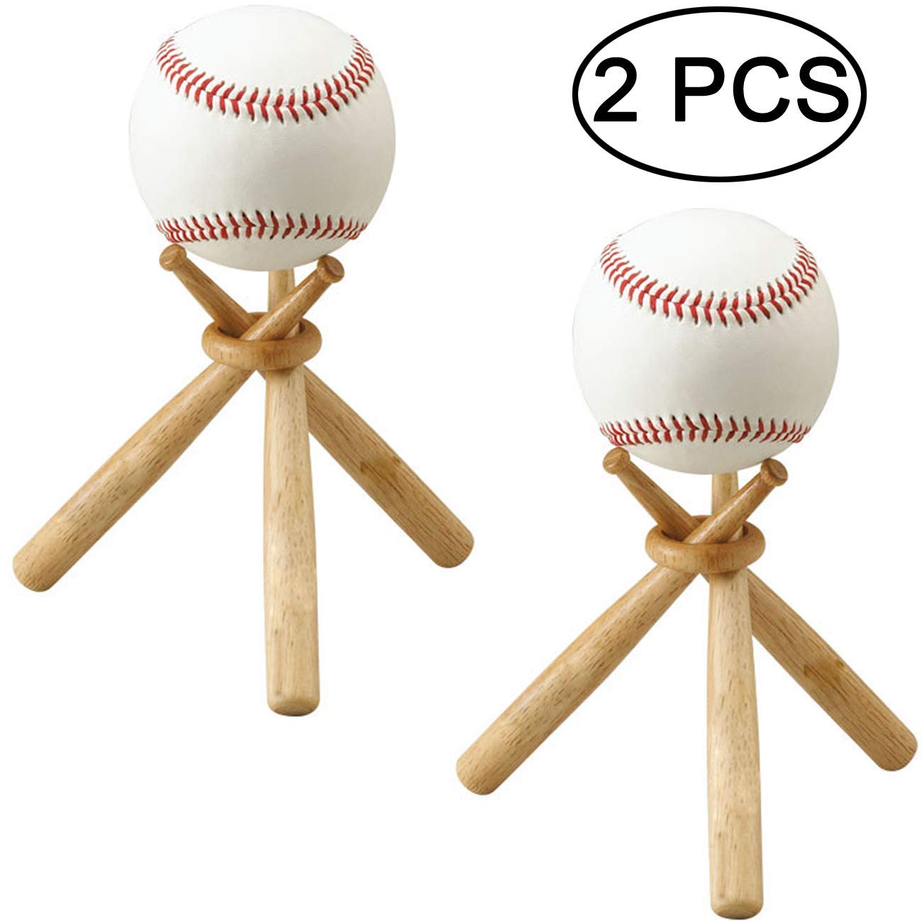 TIHOOD Wooden Baseball Stand Holder - Display Stand for Baseball Bats, Balls & Gloves - Perfect for Home Decor, Sports Room, and Fan Collections