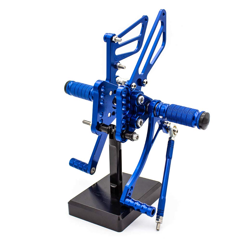 Adjustable CNC GSXR1000 05-06 Motorcycle Rearset Foot Pegs - Blue Anodized Aluminum Footrests for Suzuki GSX-R1000 (2005-2006) - Perfect for Racing, Track Days & Performance Riding