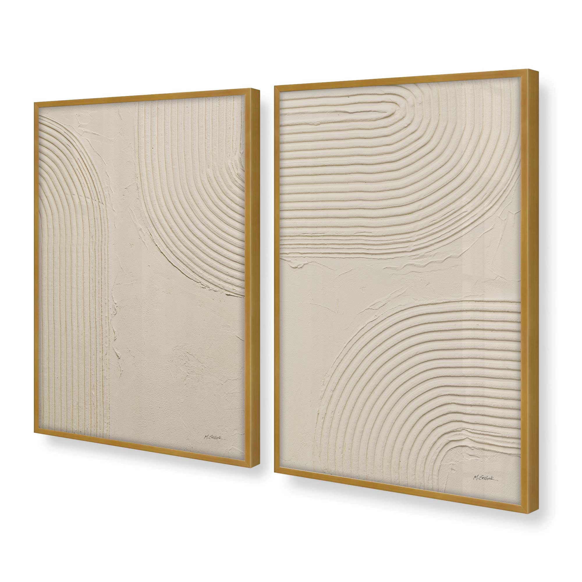 Beige Abstract Wall Art Set of 2 - Modern Echoed Curves Prints for Living Room & Bedroom Decor
