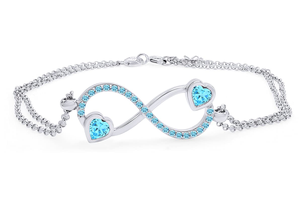 14K White Gold Over Sterling Silver Simulated Gemstone Infinity Heart Bracelet - Elegant Jewelry Gift for Women, Perfect for Valentine's Day, Anniversary & Special Occasions