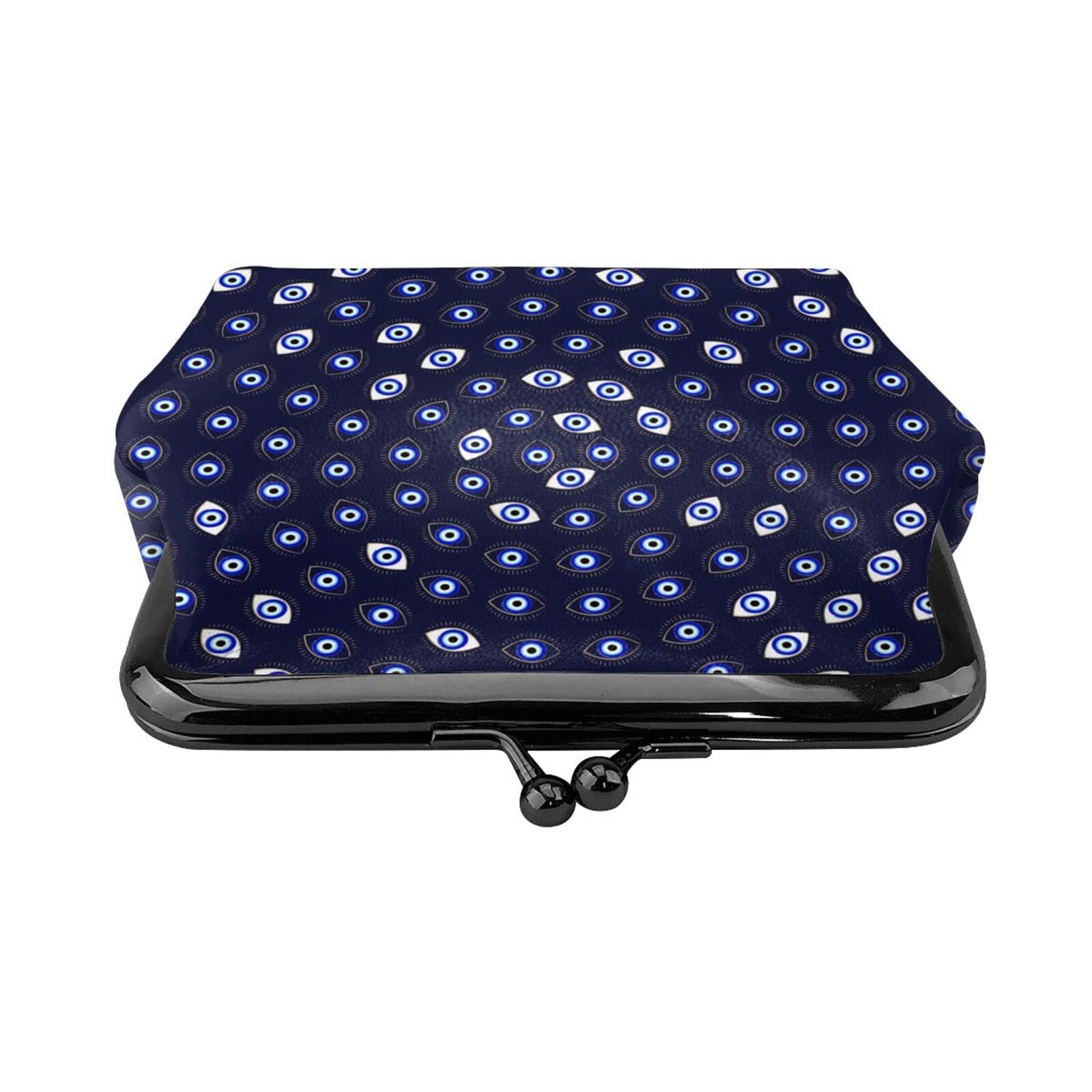 Blue PU Leather Evil Eye Coin Purse with Buckle & Kiss-Lock Closure - Lucky Charm Wallet for Women, Perfect for Travel, Gifts & Everyday Use