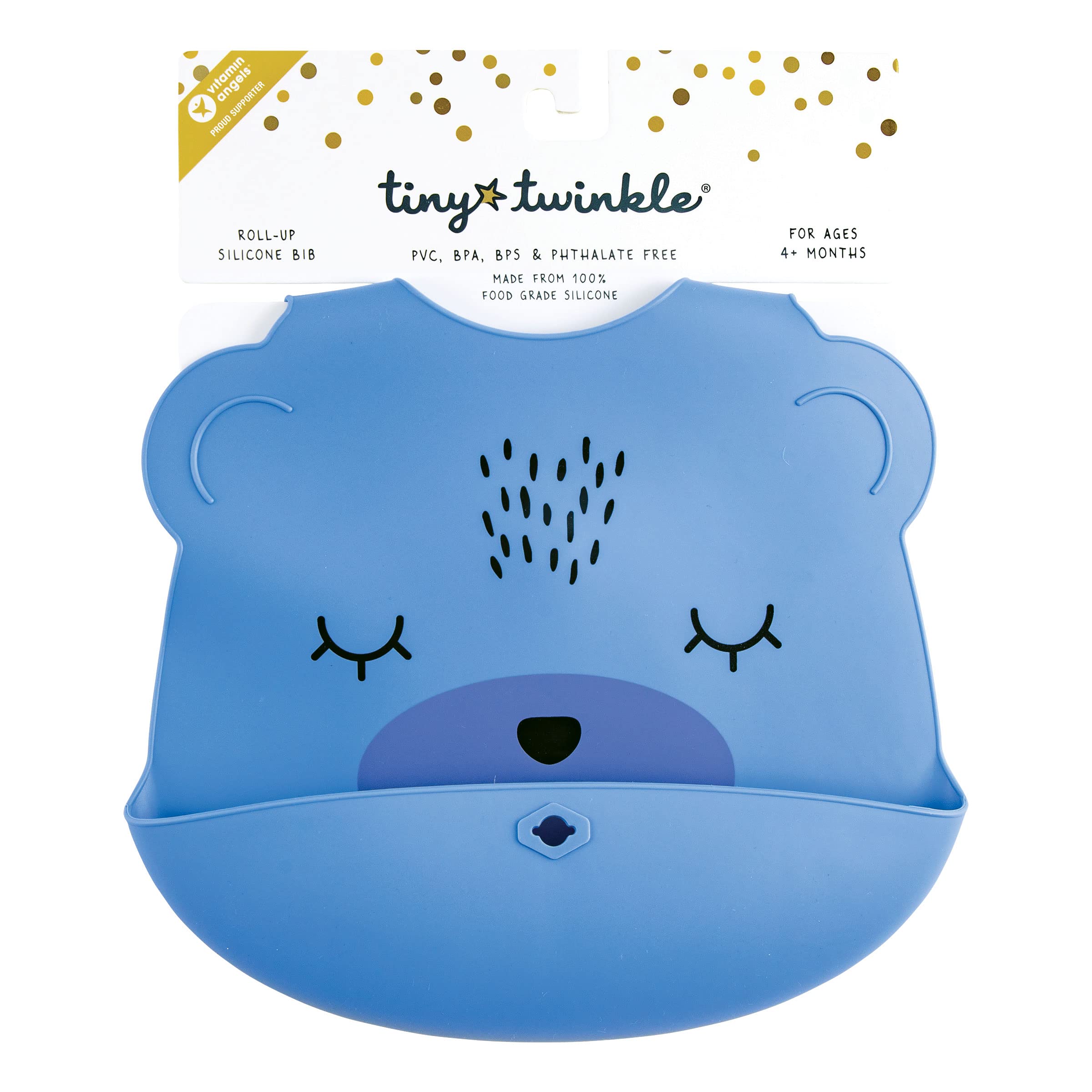 Tiny Twinkle Roll-Up Silicone Baby Bib - Soft, Durable & Waterproof Feeding Bib with Food Catcher Pocket for Easy Cleanup | Perfect for Infants & Toddlers at Mealtime