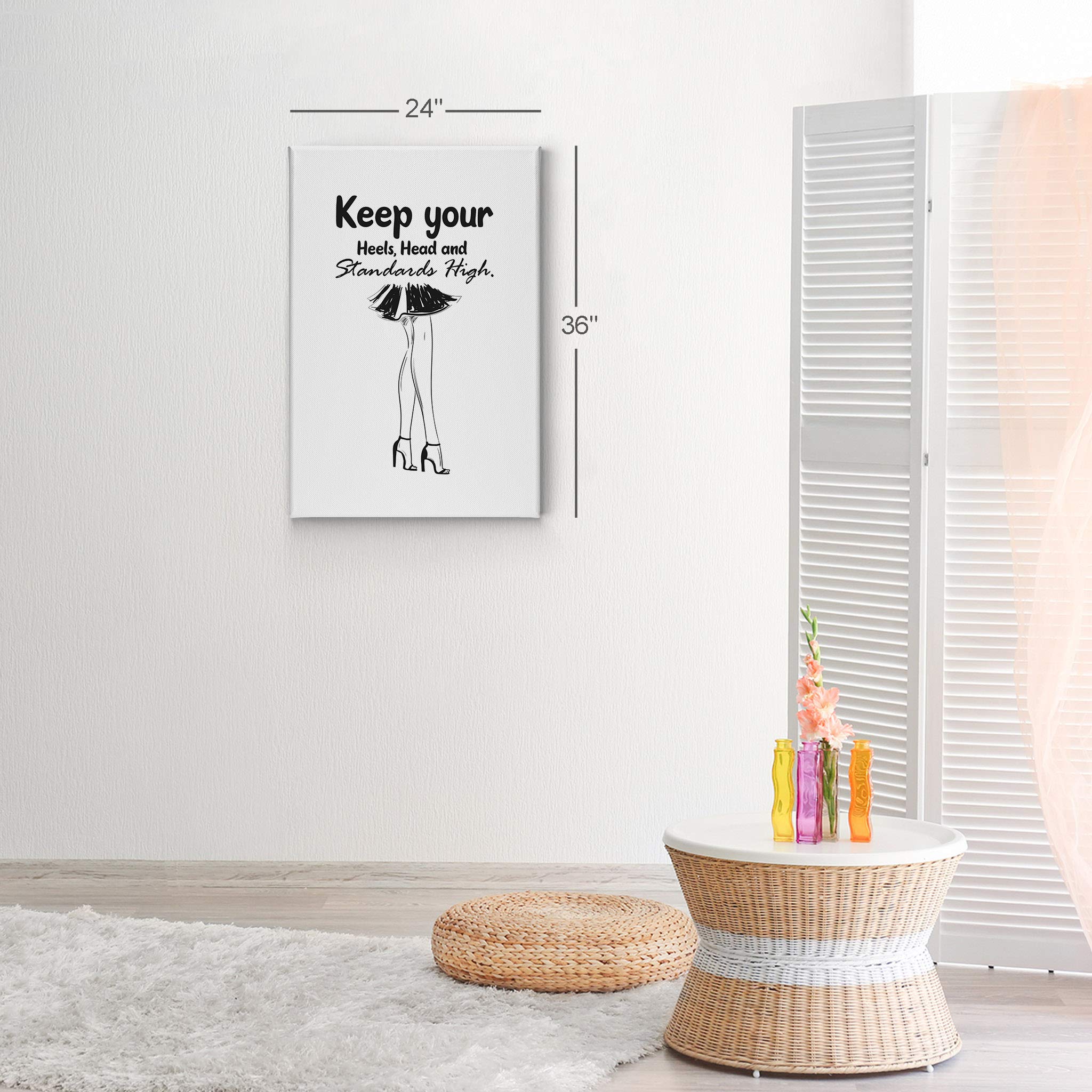 Smile Art Design Keep Your Heels, Head & Standards High - Red High Heels Sketch Glam Fashion Canvas Wall Art Print (36x24 inches) - Ready to Hang Home Decor for Office, Teen Girls Room, Women's Dorm & Living Room - Perfect Gift for Fashion Lovers & Shoe Enthusiasts