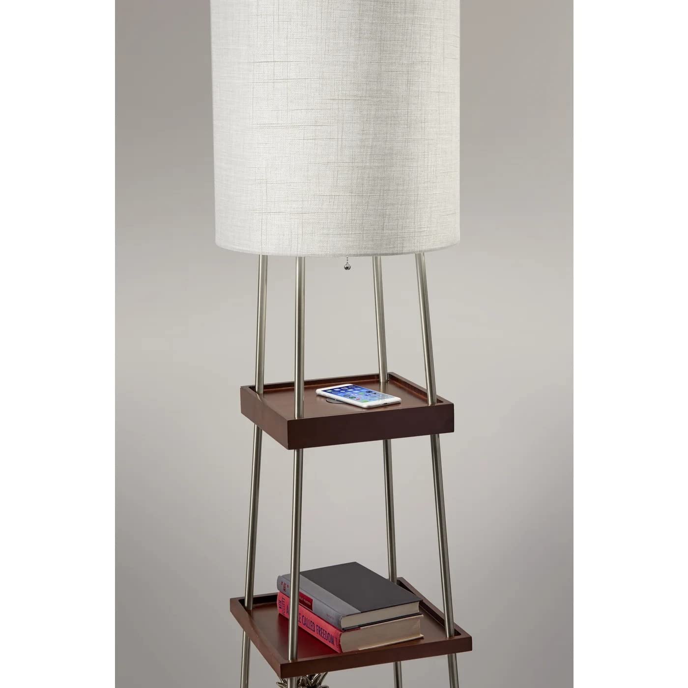 Adesso 3459-15 Henry Shelf Floor Lamp with Wireless Charging - 7W LED, 5W Qi Charger & USB Port - Modern Standing Lamp for Living Room, Bedroom & Office Lighting