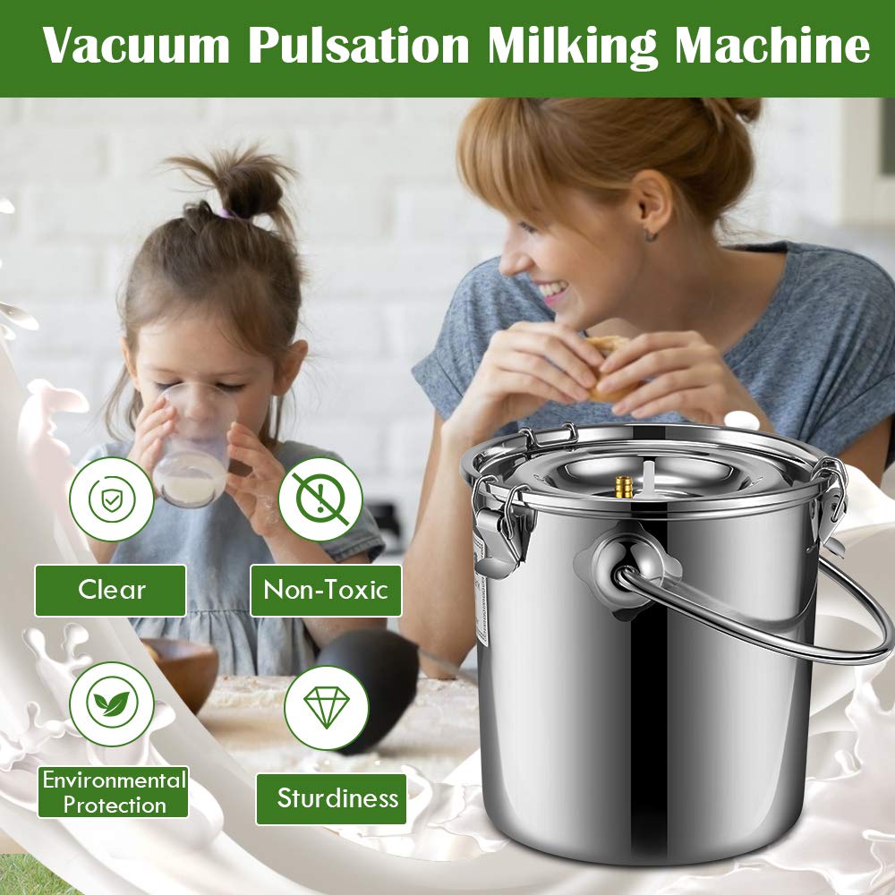 7L Electric Milking Machine for Goats & Cows - Single Bucket Piston Vacuum Pulsation Mini Household Milker with US Plug - Perfect for Small Farms, Homesteads and Dairy Enthusiasts