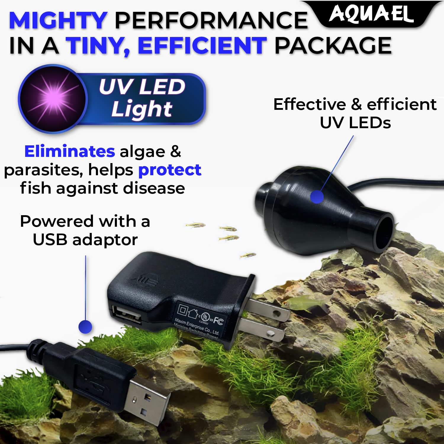 Aquael Mini UV Sterilizer for Aquariums - Compact Water Purifier for Fish Tanks, Ponds & Small Water Features | Eliminates Algae & Harmful Bacteria | Ideal for Home, Office & Pet Stores
