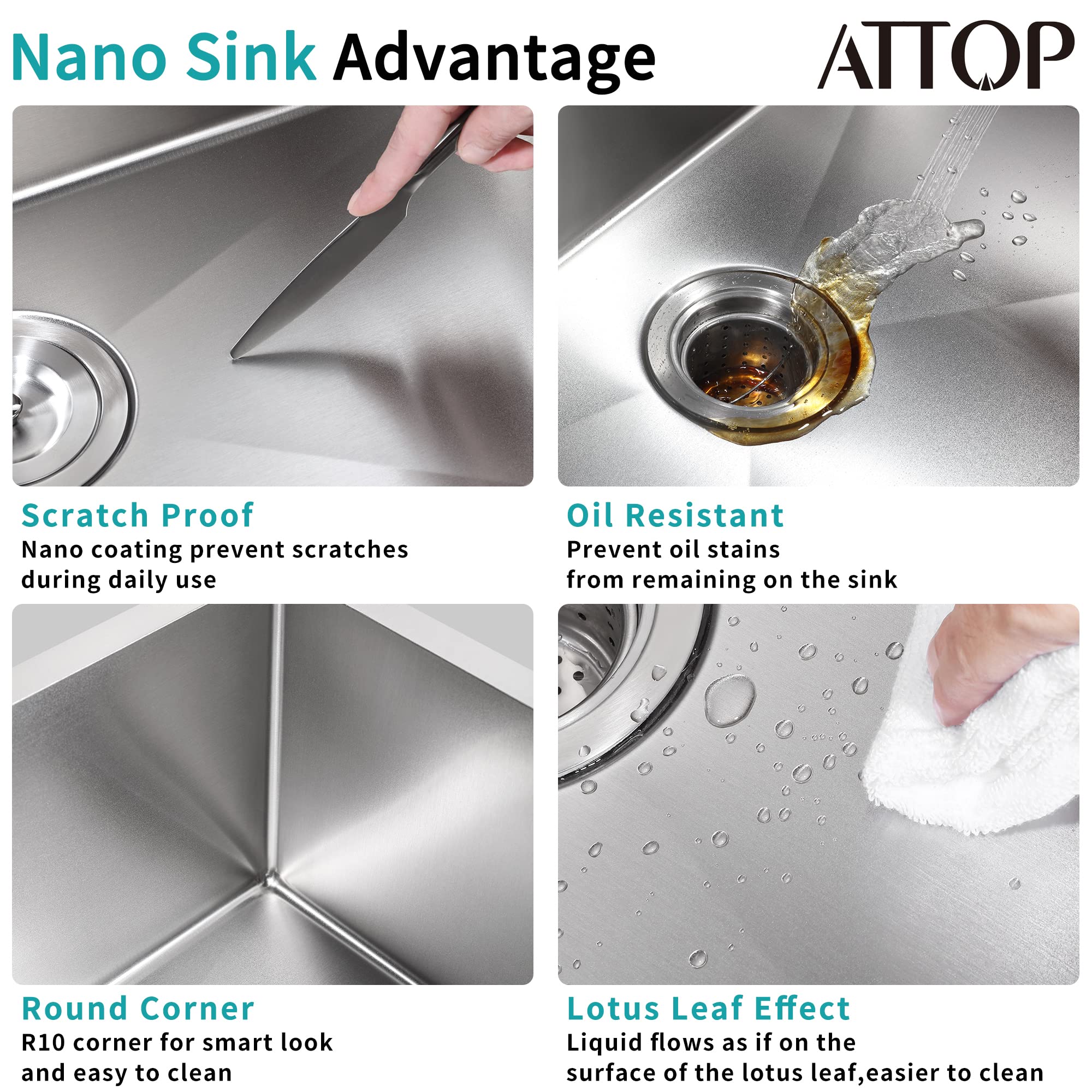 23 Inch Undermount Kitchen Sink - Premium Nano Coated Stainless Steel Single Bowl Sink for Modern Kitchens | Perfect for Food Prep, Dishwashing & Contemporary Home Design