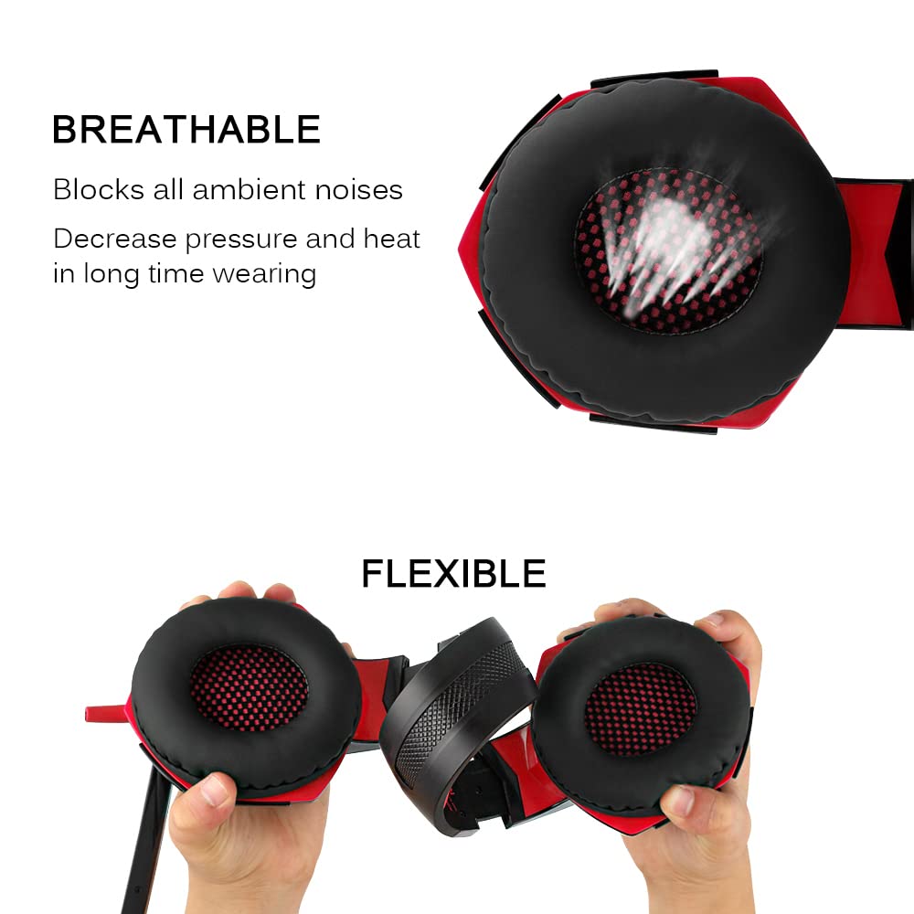 UTEN Gaming Headset with Microphone - 7.1 Surround Sound Noise Cancelling Headphones with Volume Control for PS5, PS4, Xbox One, Nintendo Switch, PC & Laptop (Red) - Perfect for Competitive Gaming, Streaming & Online Meetings