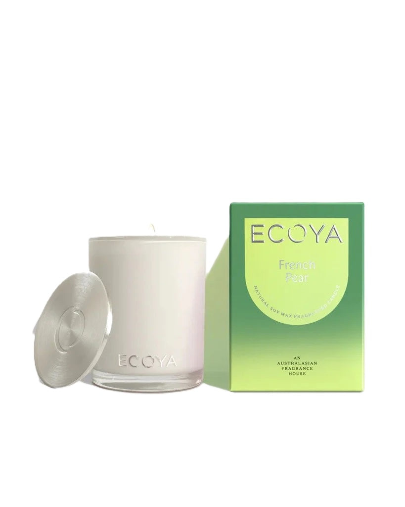 Ecoya Madison Jar 400g French Pear Scented Soy Wax Candle - Perfect for Home Decor, Romantic Dinners & Relaxing Bath Time