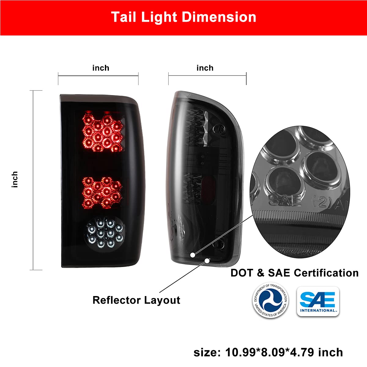 Nixon Offroad LED Tail Lights for Ford Ranger 1993-1997 - Matte Black Housing with Smoke Lens - Direct Replacement Rear Lamps Assembly (1 Pair) - Perfect for Off-Roading, Truck Upgrades & Night Driving Safety