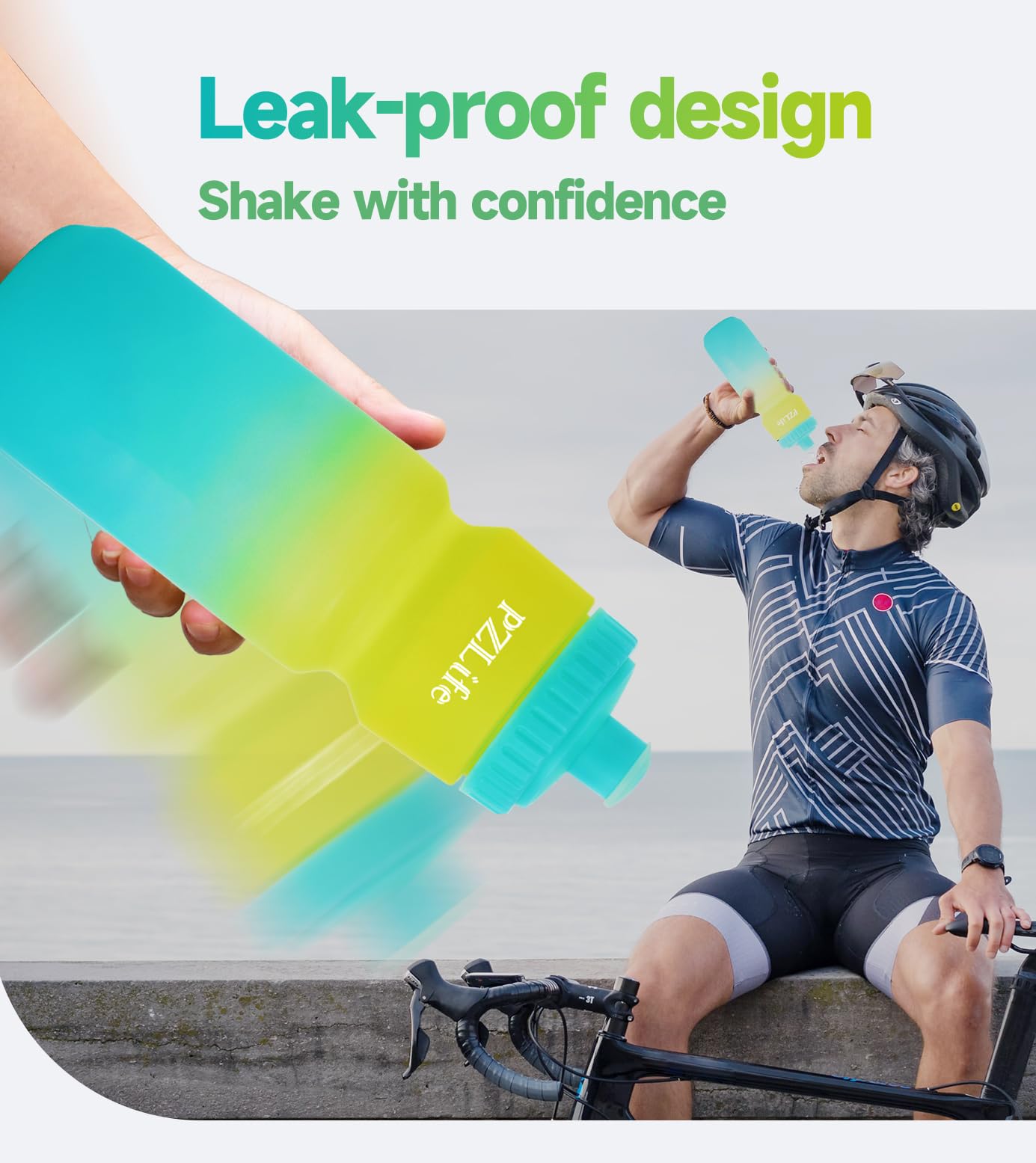 24oz Bike Squeeze Water Bottle with Pull Top Lid - Leakproof, BPA Free, Easy Squeeze Sports Water Bottle for Cycling, Running, Hiking, Gym & Outdoor Activities - Perfect for Hydration During Exercise and Fitness Training
