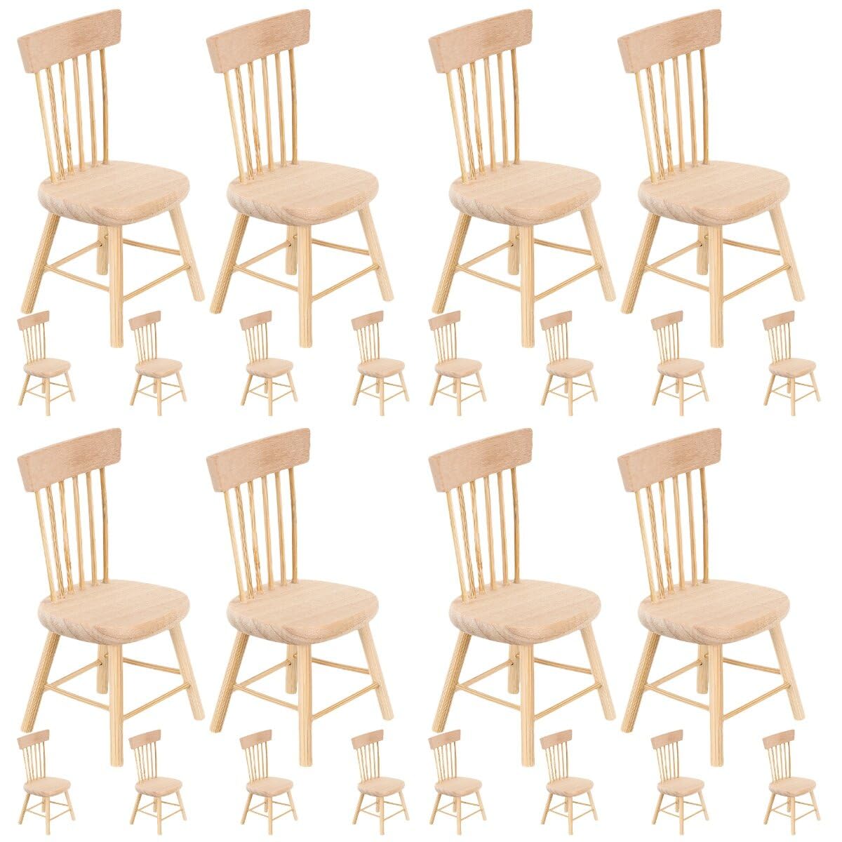 Yardwe 24-Piece Miniature Wooden Dollhouse Chair Set - 1:12 Scale Doll Furniture for Dollhouse Decor, DIY Crafts & Miniature Scenes | Perfect for Dollhouse Accessories, Tea Party Displays & Collectors