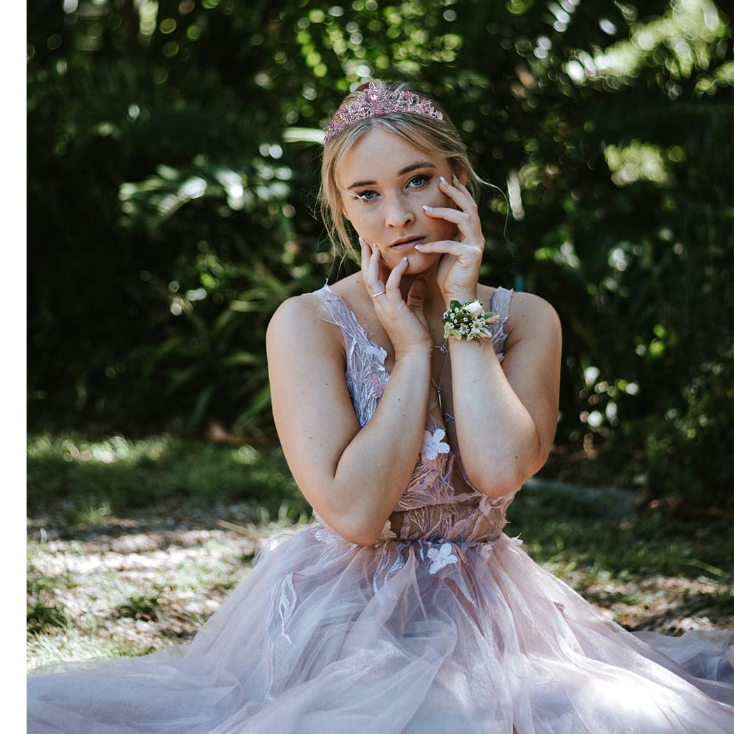 Pink Crystal Tiara Crown for Women & Girls - Elegant Princess Birthday Crown, Wedding Headband, Kids Hair Accessories for Prom, Christmas Costume & Special Occasions | Perfect for Parties, Pageants & Photo Shoots