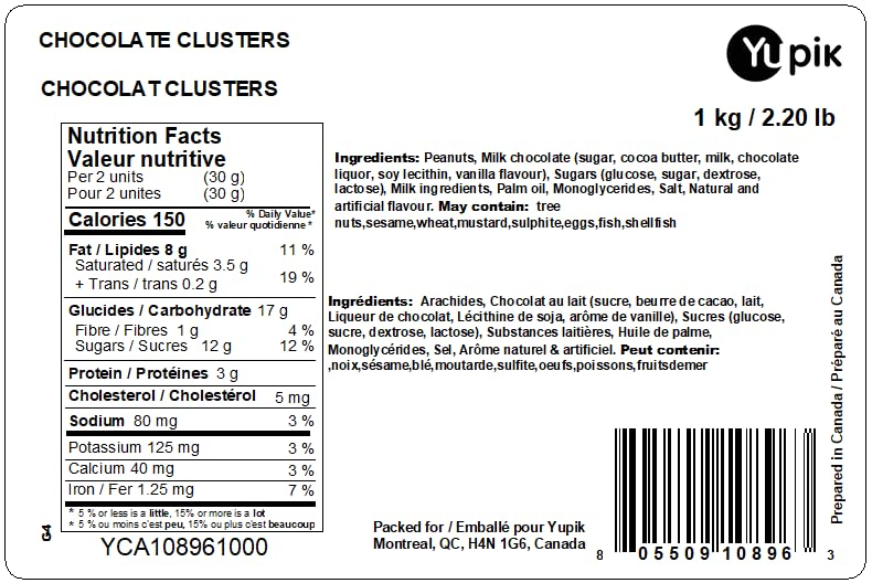 Yupik Caramel Peanut Clusters 1kg - Roasted Peanuts & Caramel in Milk Chocolate - Crunchy Sweet Snacks for Baking, Dessert Topping & Gift Giving - Perfect for Parties, Movie Nights & Holiday Treats