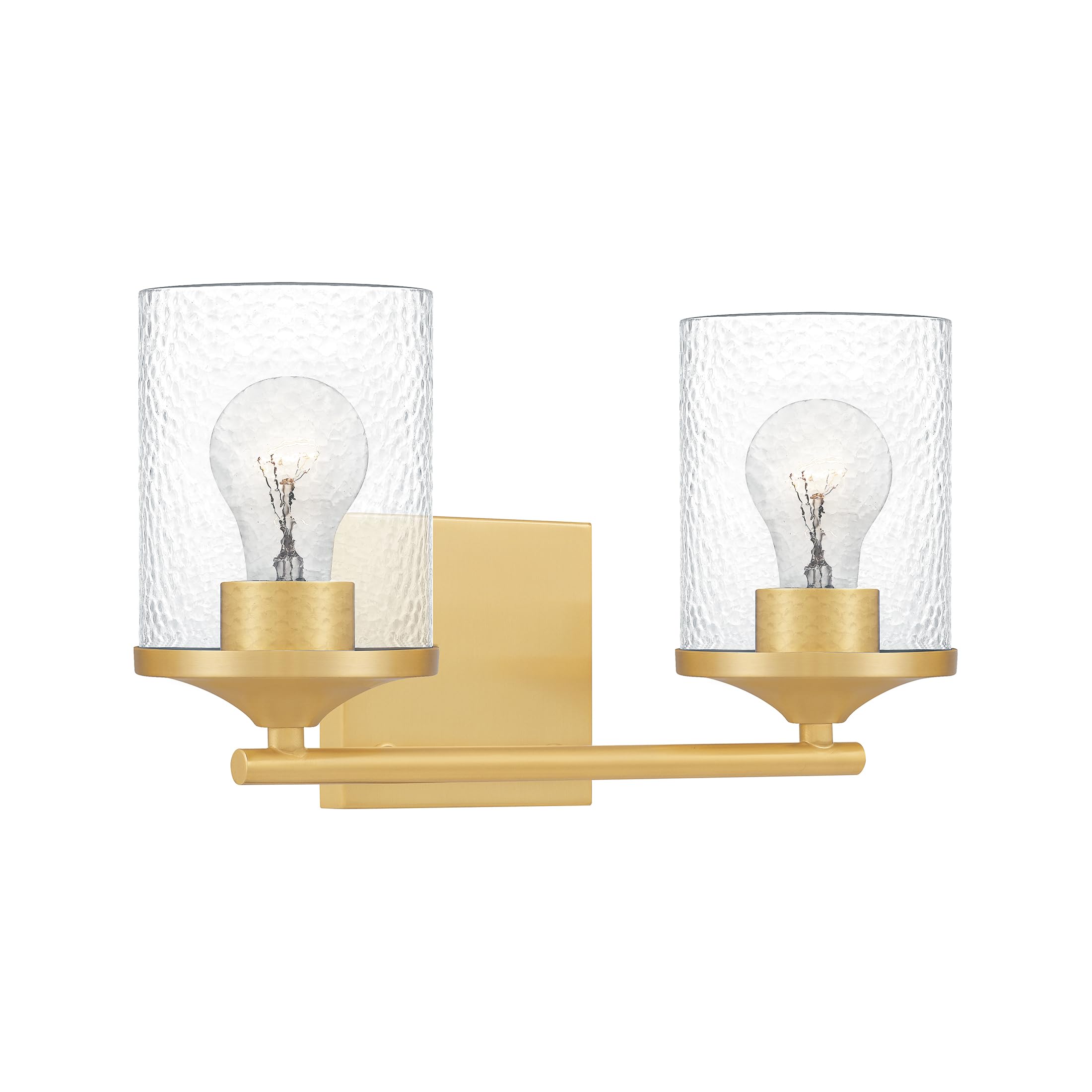 Quoizel Abner 14-Inch 2-Light Bathroom Vanity Lights in Aged Brass - Clear Hammered Glass Wall Mount Fixture for Mirror Lighting | Transitional Industrial Style for Modern & Farmhouse Bathrooms (Perfect Over Vanity, Powder Room or Master Bath)
