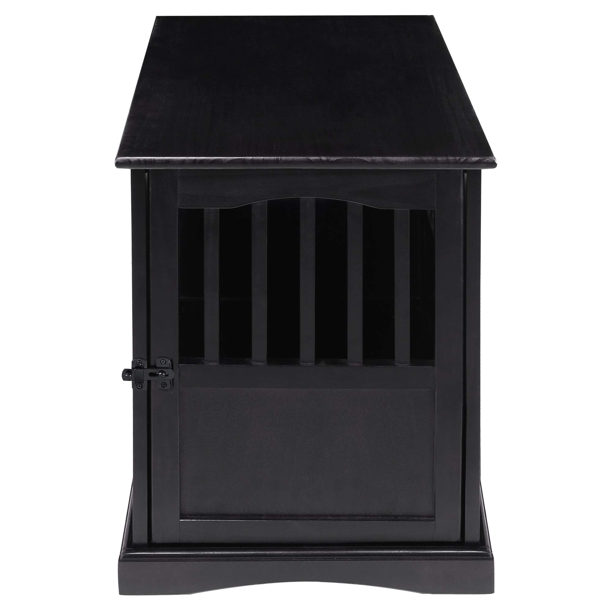Wooden Dog Crate End Table - Lockable Indoor Pet Kennel for Small to Medium Dogs, Nightstand Furniture for Living Room & Bedroom, Black - Perfect for Home Decor & Pet Safety