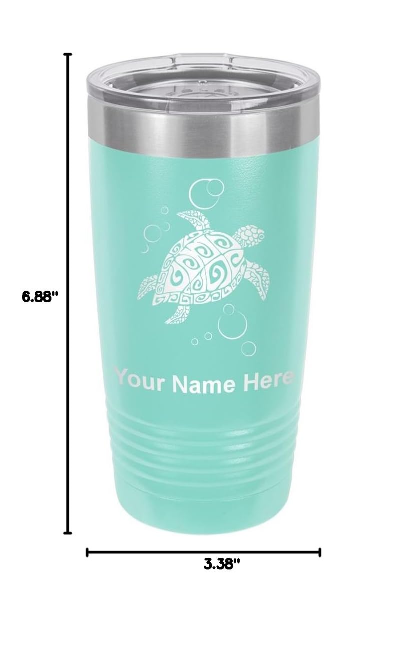 **LaserGram 20oz Vacuum Insulated Stainless Steel Tumbler Mug with Hawaiian Sea Turtle Design - Personalized Engraving Included (Teal) - Keeps Drinks Hot & Cold for Hours - Perfect for Travel, Office & Outdoor Adventures**