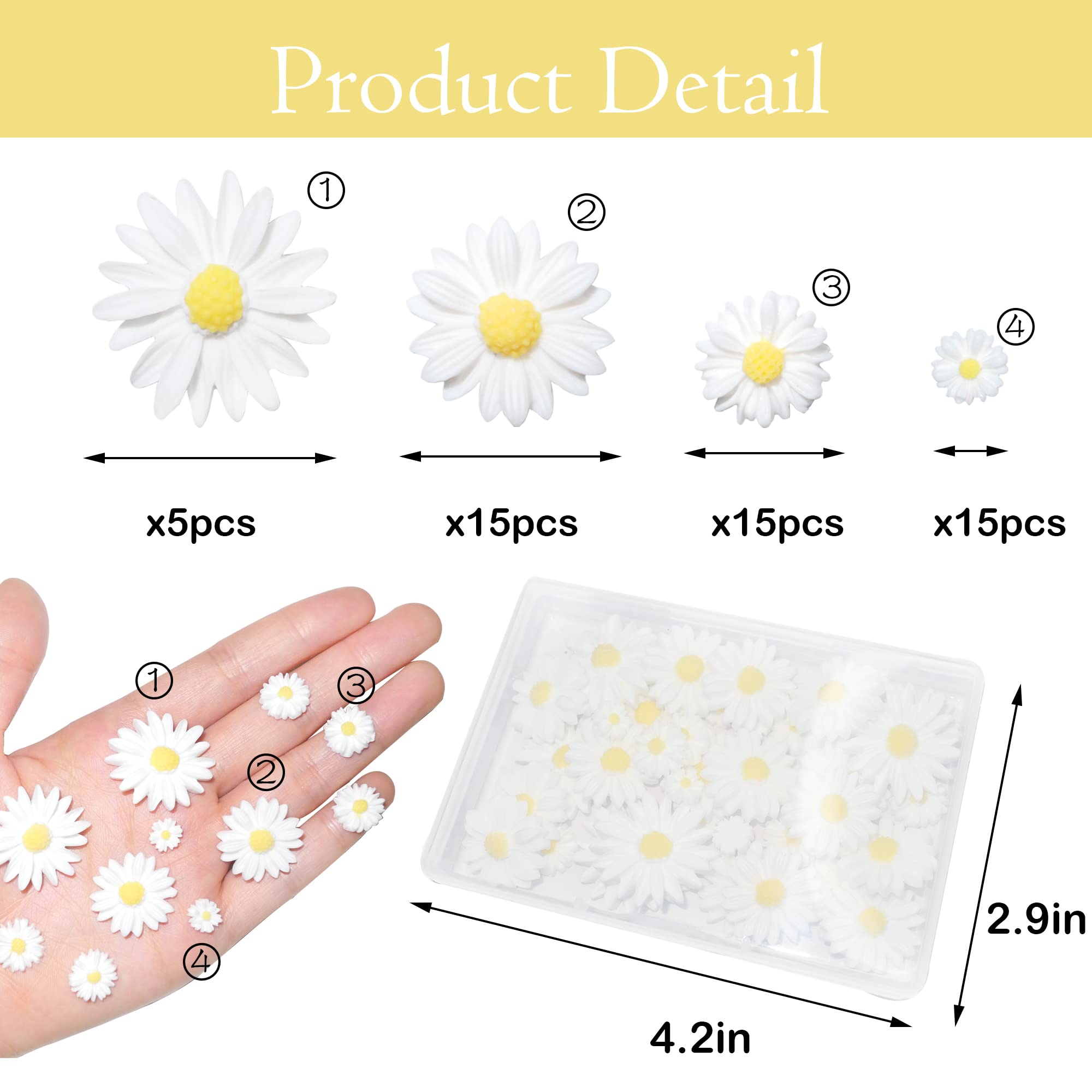 50 Pcs Small White Resin Daisy Flowers for DIY Crafts, Scrapbooking, Party Decorations - Flatback No Hole Design - Perfect for Home Decor, Wedding Centerpieces, Gift Wrapping & Card Making