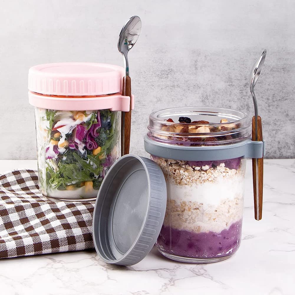 Dasertoe 4-Pack Overnight Oats Jars with Lids & Spoon - BPA-Free Meal Prep Containers for Healthy Breakfast, Yogurt, Chia Pudding | Perfect for Office, Gym & On-the-Go Nutrition