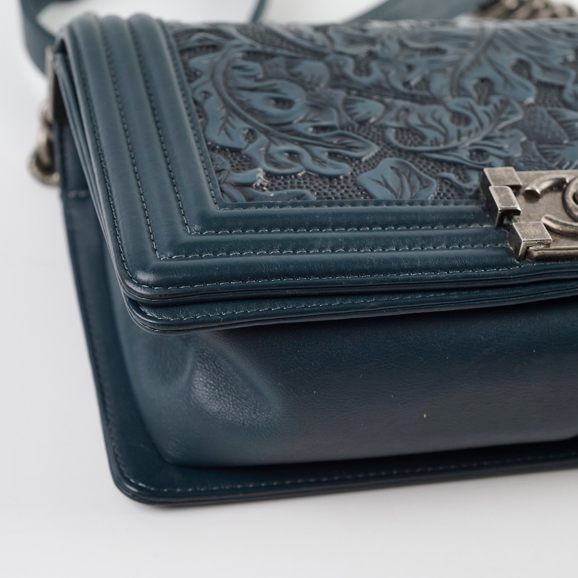 Chanel Old Medium Boy Bag in Cordoba Paris Navy & Dark Green - Luxury Crossbody Bag for Women, Perfect for Date Night & Evening Events