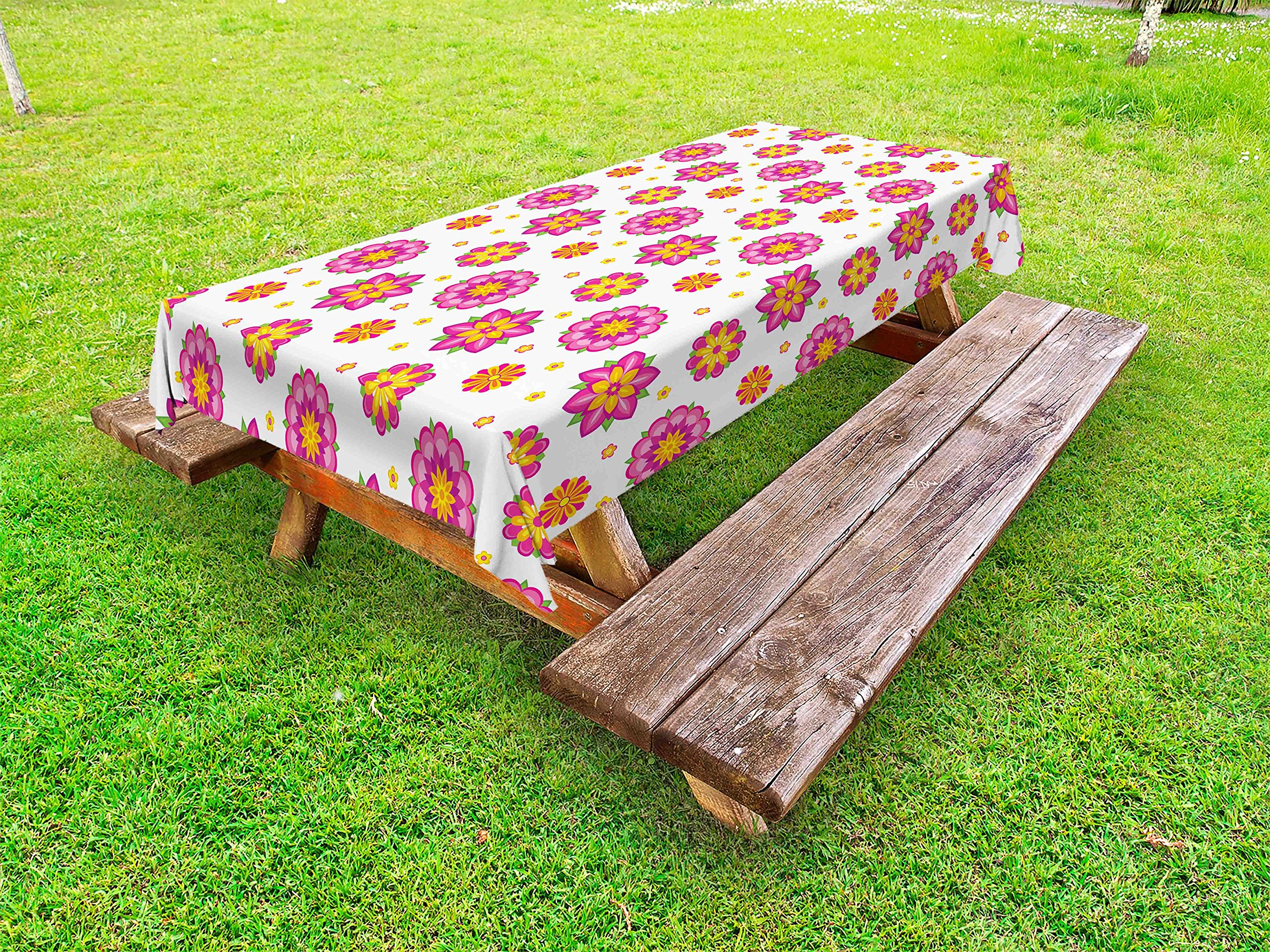 Ambesonne Floral Outdoor Tablecloth - Orange, Pink, Yellow Spring Bloom Design, Washable Picnic Table Cover 58x104 Inches - Perfect for Garden Parties, BBQs, and Outdoor Dining Decor