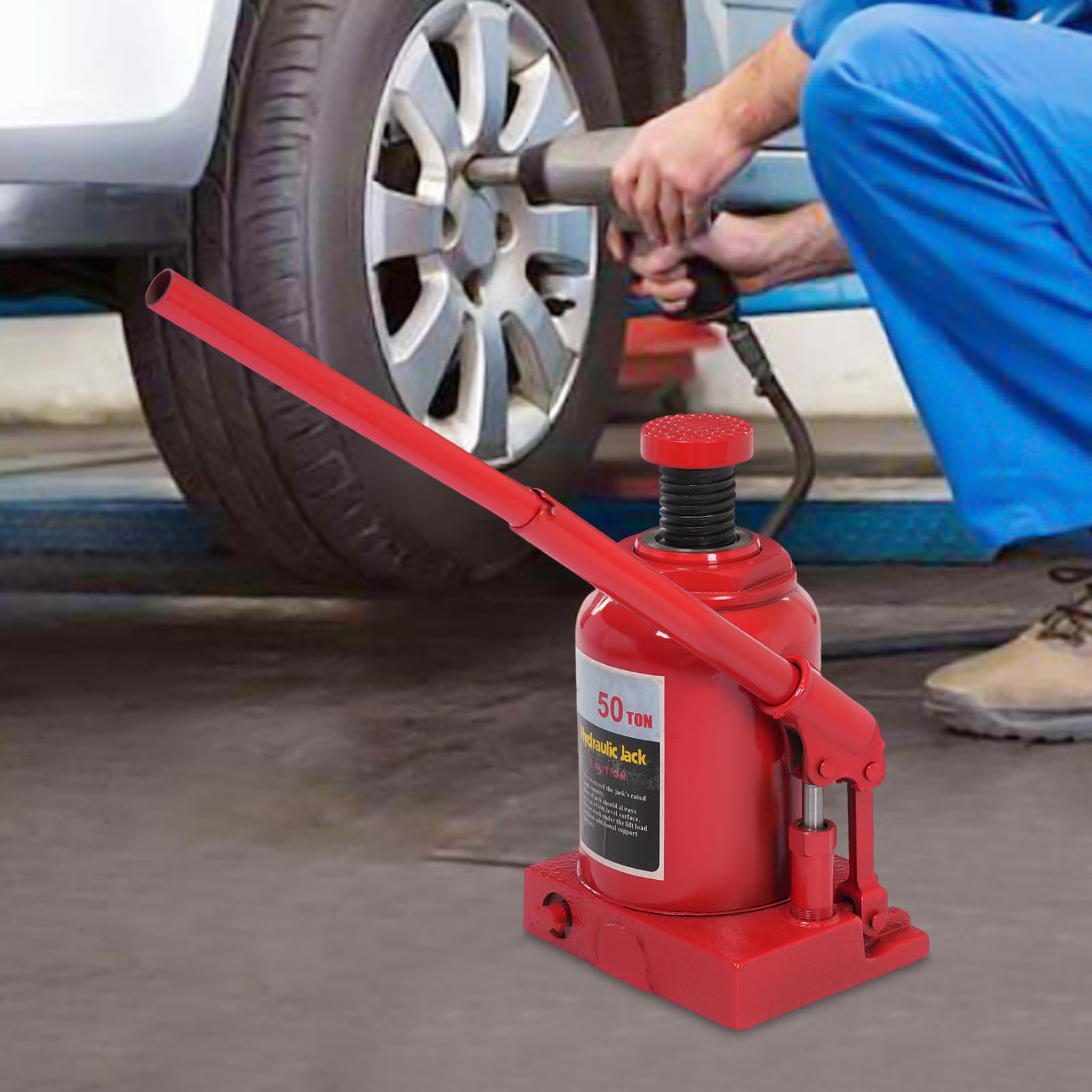 50 Ton Hydraulic Bottle Jack - Heavy Duty Welded Design for Auto Repair, House Lifting & Industrial Use (110,231 lbs Capacity, Red) - Perfect for Vehicle Maintenance, Construction & Emergency Scenarios