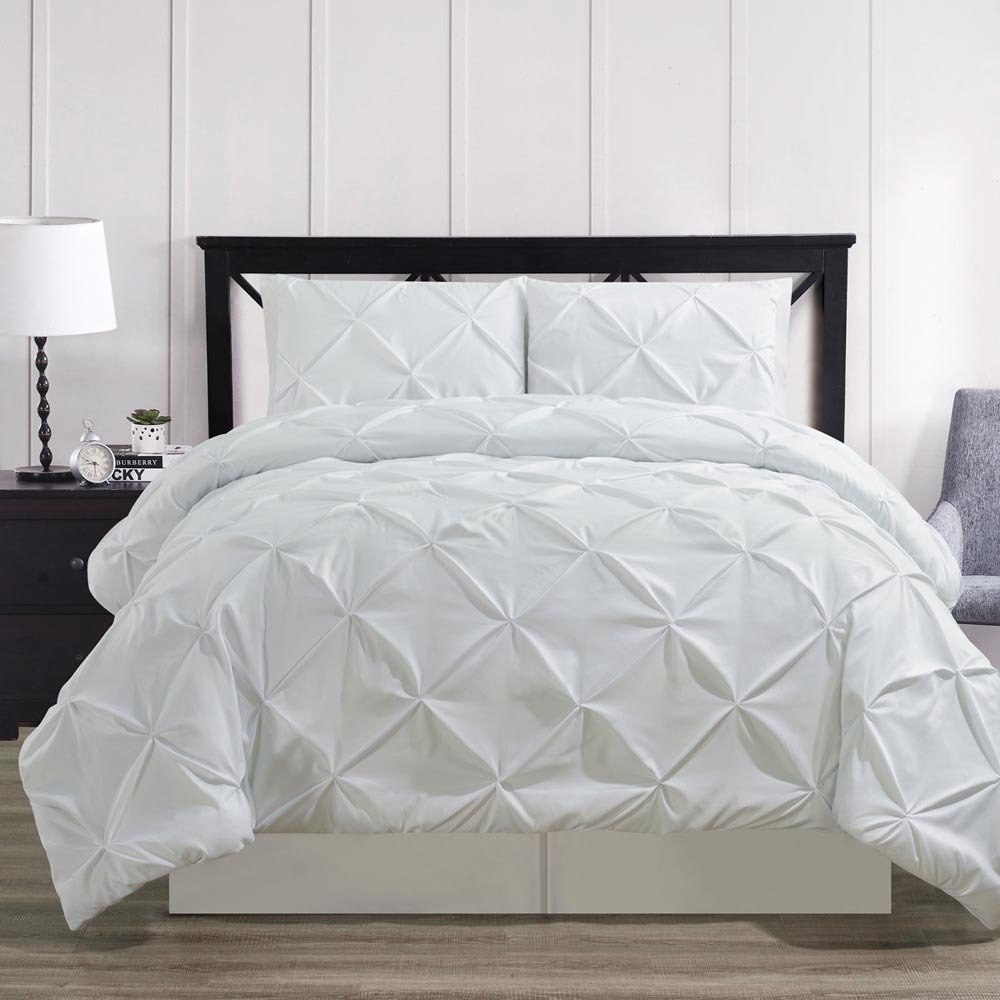 GoLinens Double Needle Pleated Down Alternative Comforter Set - Soft Pinch Full Size, Oxford White - Luxury Bedding for Master Bedroom & Guest Room