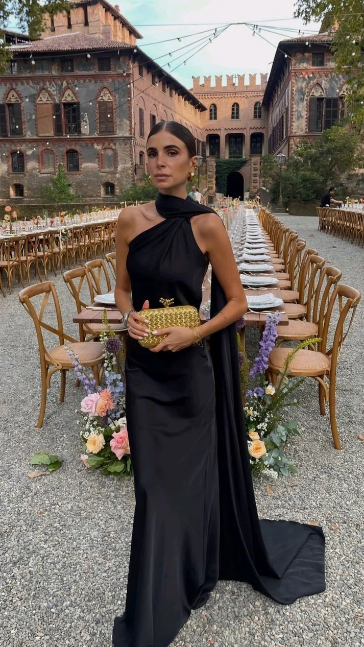 Elegant Backless One Shoulder Long Black Evening Dress for Wedding Guest - Formal Gown for Parties, Prom & Special Occasions