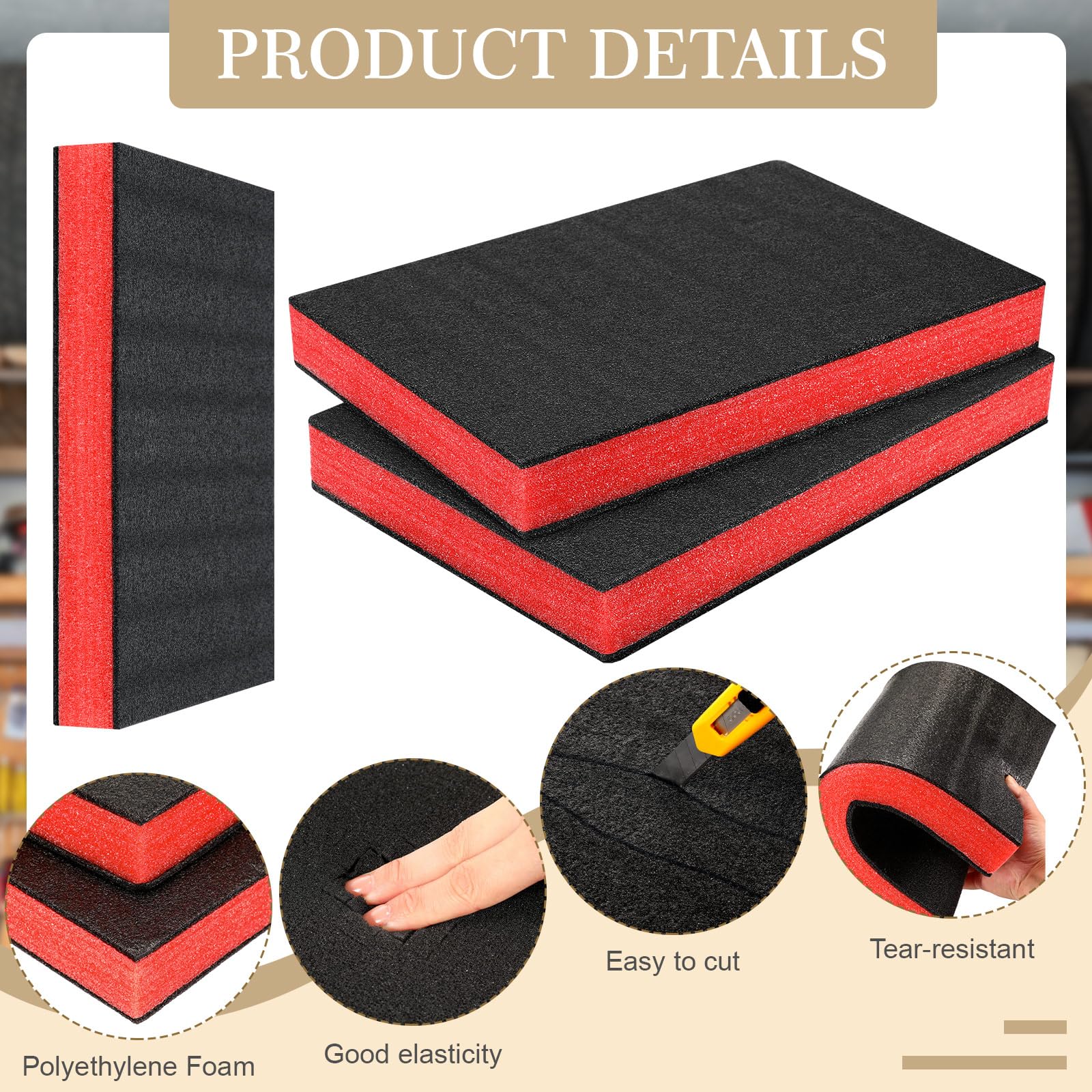 Frienda 3-Piece Adjustable Tool Box Foam Organizer Set - Non-Slip Drawer Liner & Shadow Foam Inserts (18x12x2.17 Inches) - Perfect for Tool Chests, Workbenches & Garage Organization