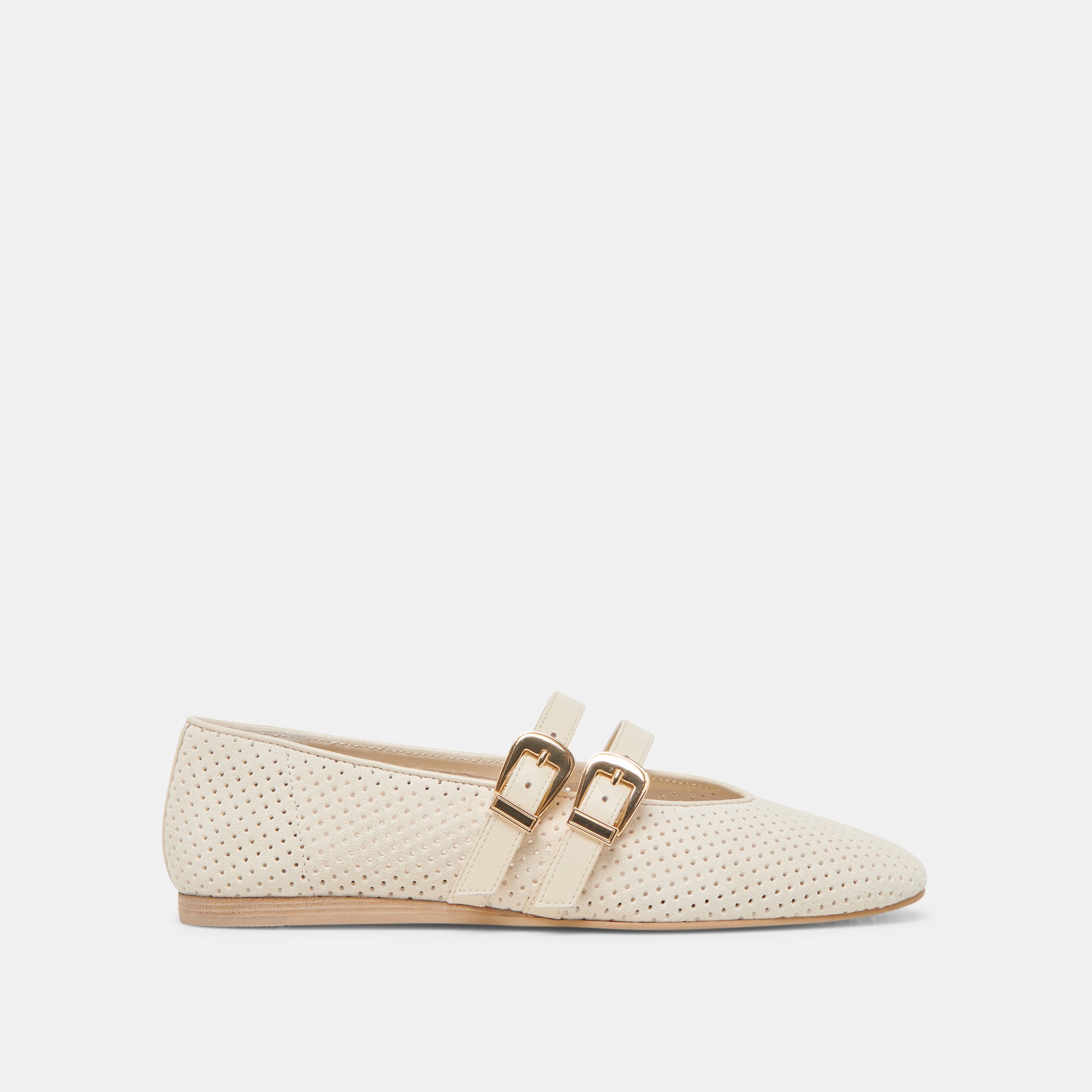 BAYLEE Women's Perforated Suede Ballet Flats in Bone - Comfortable & Stylish Shoes for Work, Casual Wear & Travel