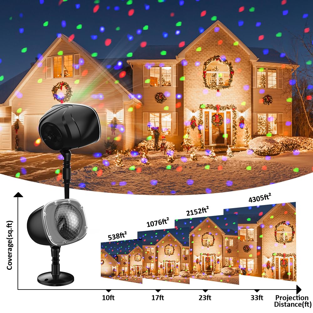 RGBW Outdoor Christmas Snowfall Projector Lights with Remote Control - Rotating Falling Snow Effect for Yard, Garden, House Decor - Perfect for Halloween, Christmas, and Winter Landscape Lighting