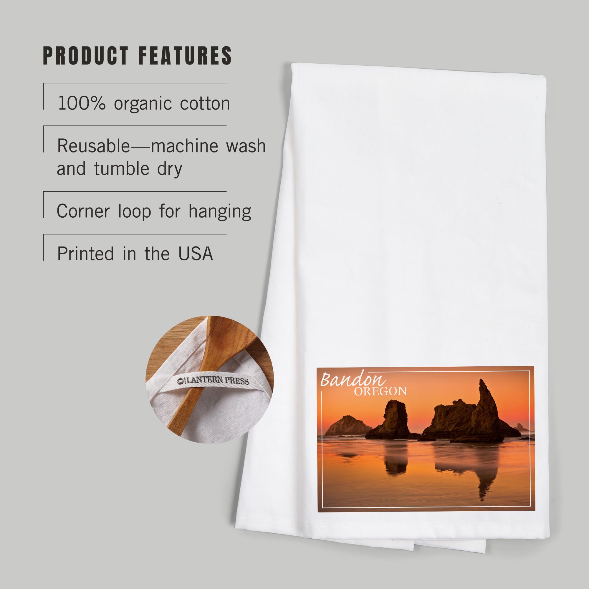 Bandon Oregon Sunset Cotton Tea Towel - 100% Premium Cotton Decorative Hand Towel for Kitchen, Bathroom & Home Decor | Perfect for Dish Drying, Gift Giving & Coastal Themed Decor