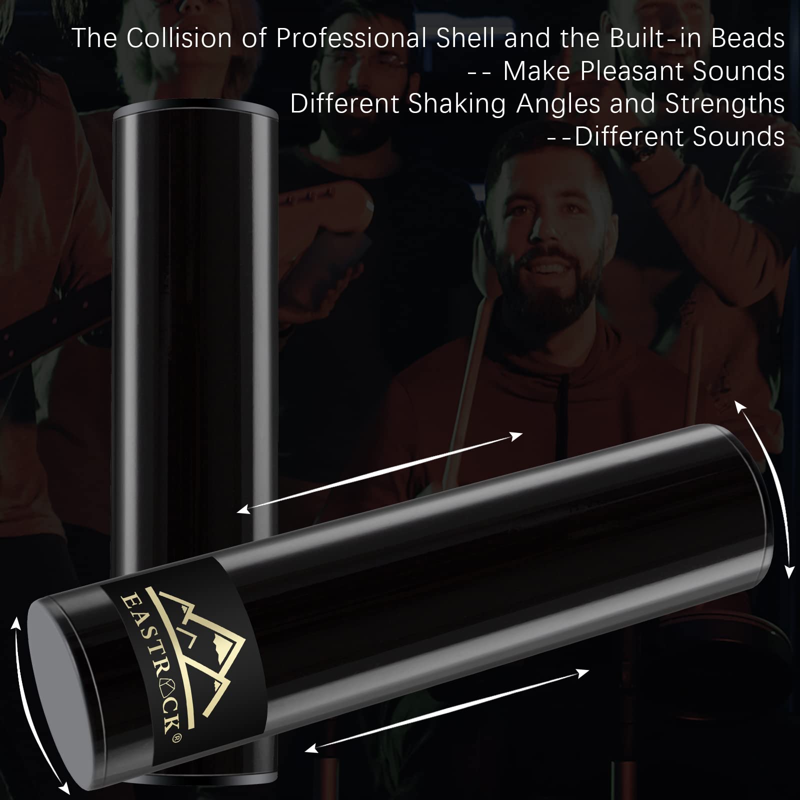 EASTROCK Professional Stainless Steel Cylinder Shaker 2-Piece Set with Egg Shakers - Latin Percussion Instrument for Band, Music Performance, and Rhythm Practice (Black) - Perfect for Live Shows, Studio Recording, and Music Education