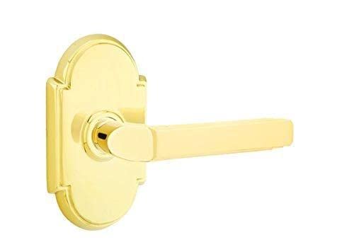 Emtek Passage Door Handle Set - Style 8 Rosette with Milano Lever (Left Hand, Pewter Finish) | Perfect for Bedroom, Bathroom & Interior Doors
