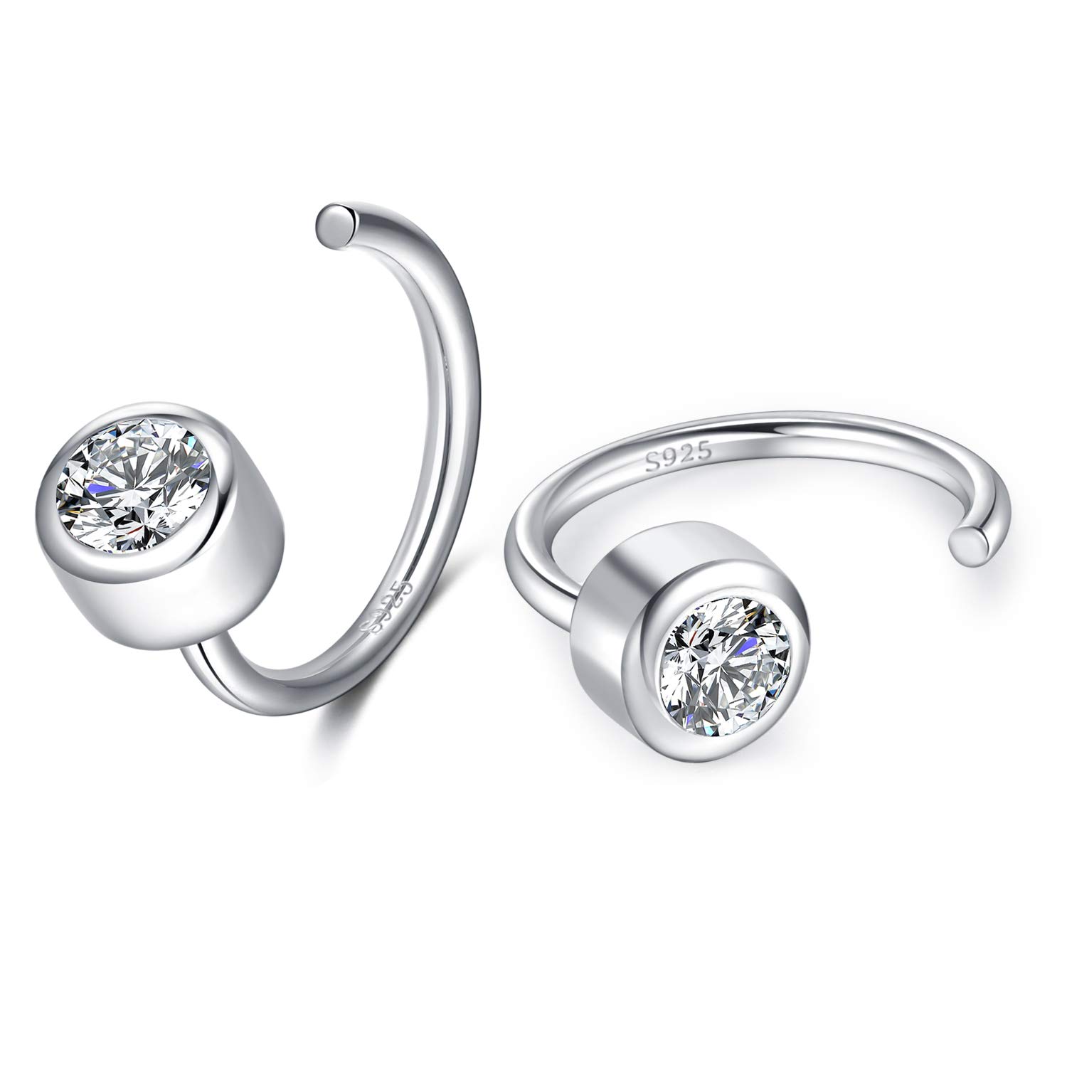 925 Sterling Silver Dainty Hug Hoop Earrings for Women - Synthetic Fire Opal/Turquoise/Moonstone/CZ Gemstone Huggie Hoops | Chic & Artsy Tiny Hoop Earrings for Everyday Wear, Date Night & Gift Giving