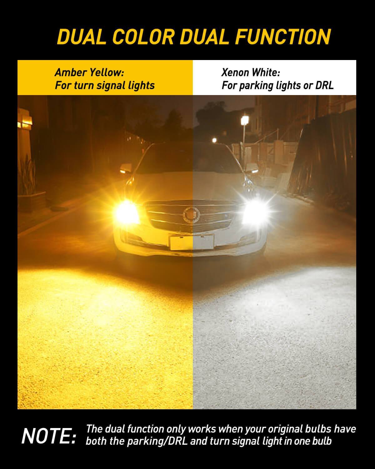 AUXITO 7443 7444 Switchback LED Bulbs - White/Amber Turn Signal Lights with Projector for Cars, Trucks, SUVs - Perfect for Daytime Running Lights & Nighttime Visibility
