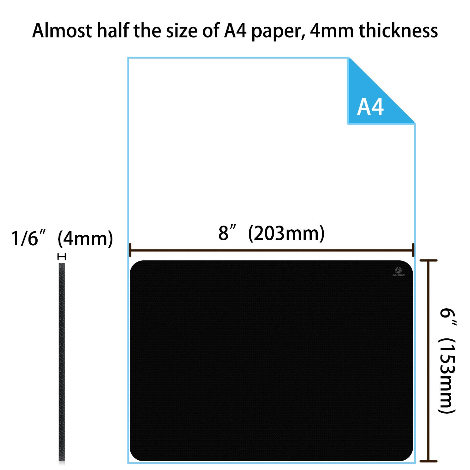 Audimi Small Mouse Pad 6x8 Inches - Thick Non-Slip Mini Mouse Mat for Laptop, Wireless Mouse, Home Office & Travel - Portable, Washable Gaming Mousepad (Black) - Perfect for Work, Gaming & Travel Accessories