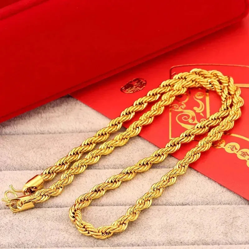 24K Pure Gold 999 Hemp Rope Necklace for Men & Women - Luxury Fortune Bringing Boss Necklace - Perfect for Gifts, Business Success & Spiritual Protection