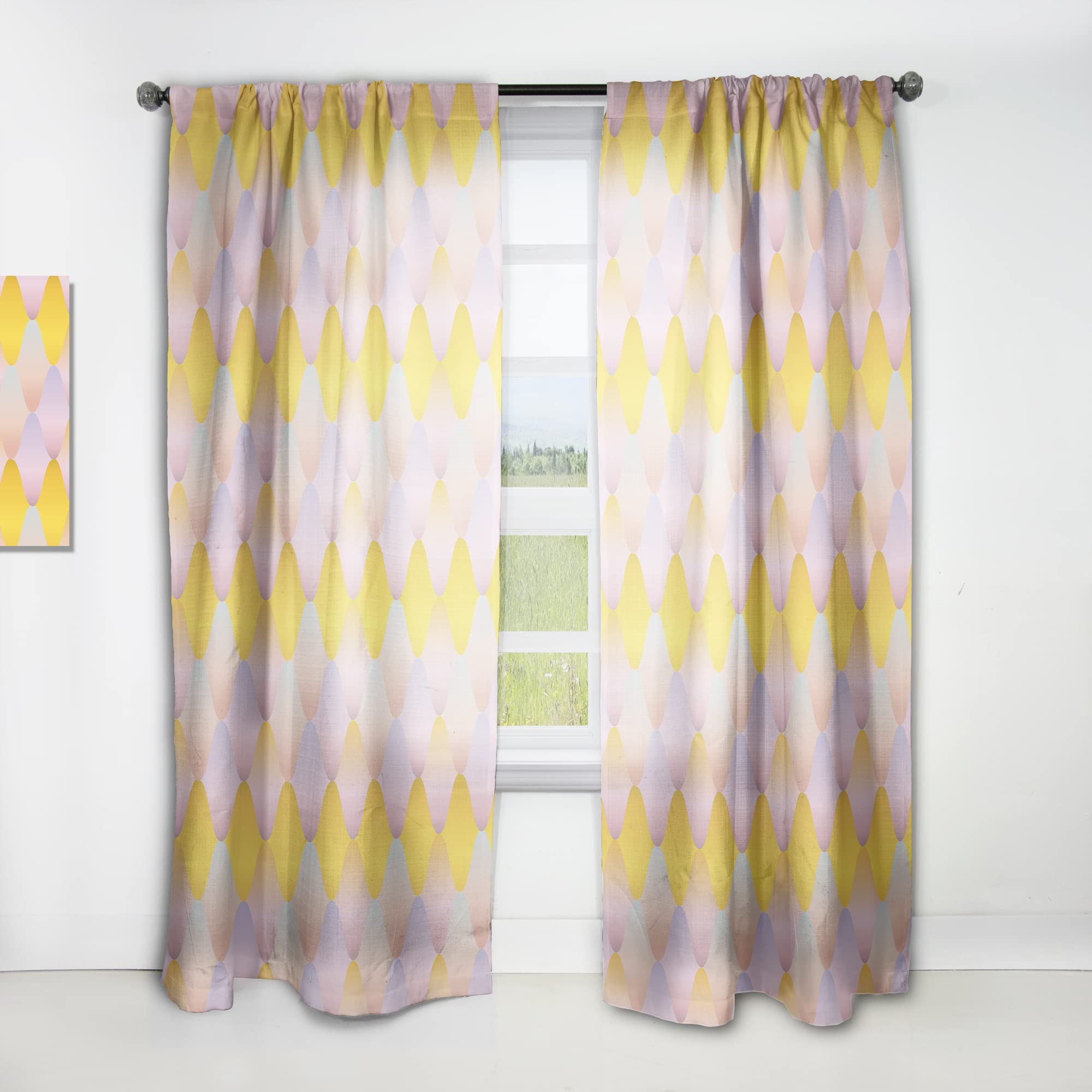 DesignQ Thermal Insulated Curtains - Golden Geometric Diamond Pattern II - 52x120 Inch Single Panel for Bedroom & Living Room - Blackout Drapes for Energy Efficiency & Privacy