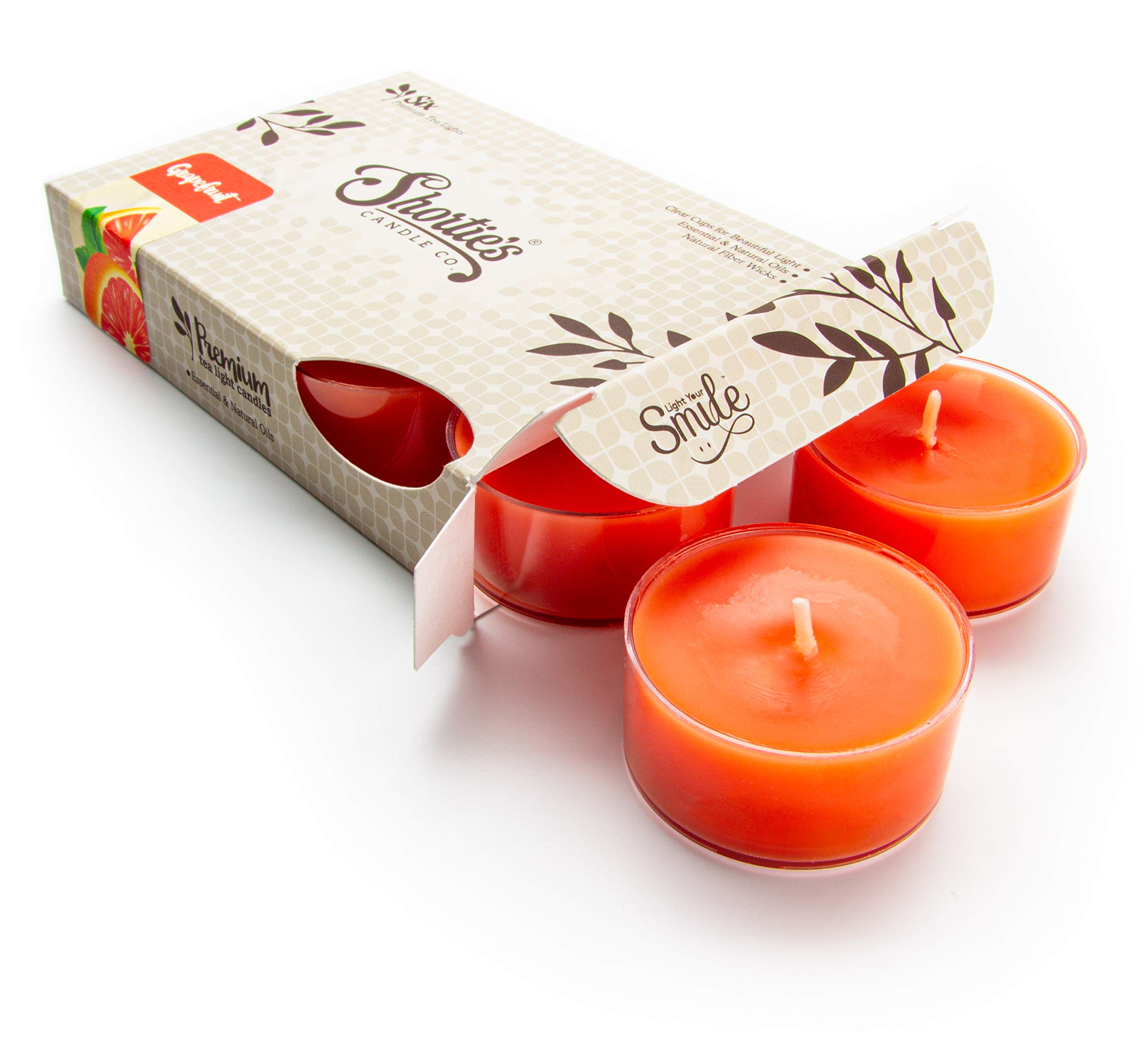 Premium Grapefruit Scented Tealight Candles - 6 Pack Pink Tea Lights with Essential Oils | Highly Fragrant, Made in USA | Fruit & Berry Collection | Perfect for Relaxation, Spa, Romantic Dinners & Home Decor