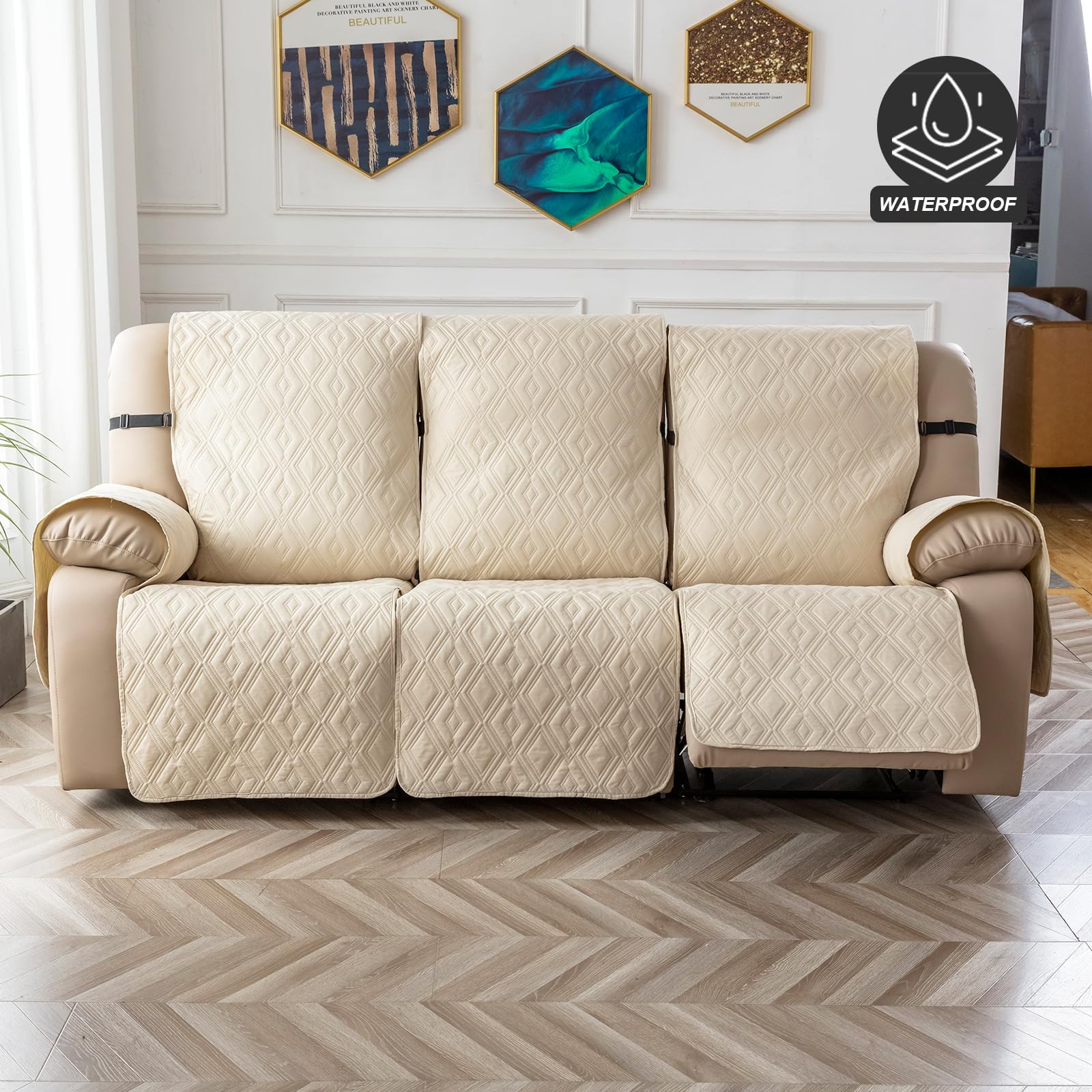 Waterproof Reclining Sofa Cover 3-Seater Non-Slip Washable Couch Protector for Pets & Kids - Beige | Perfect for Living Room, Family Room & Pet-Friendly Homes