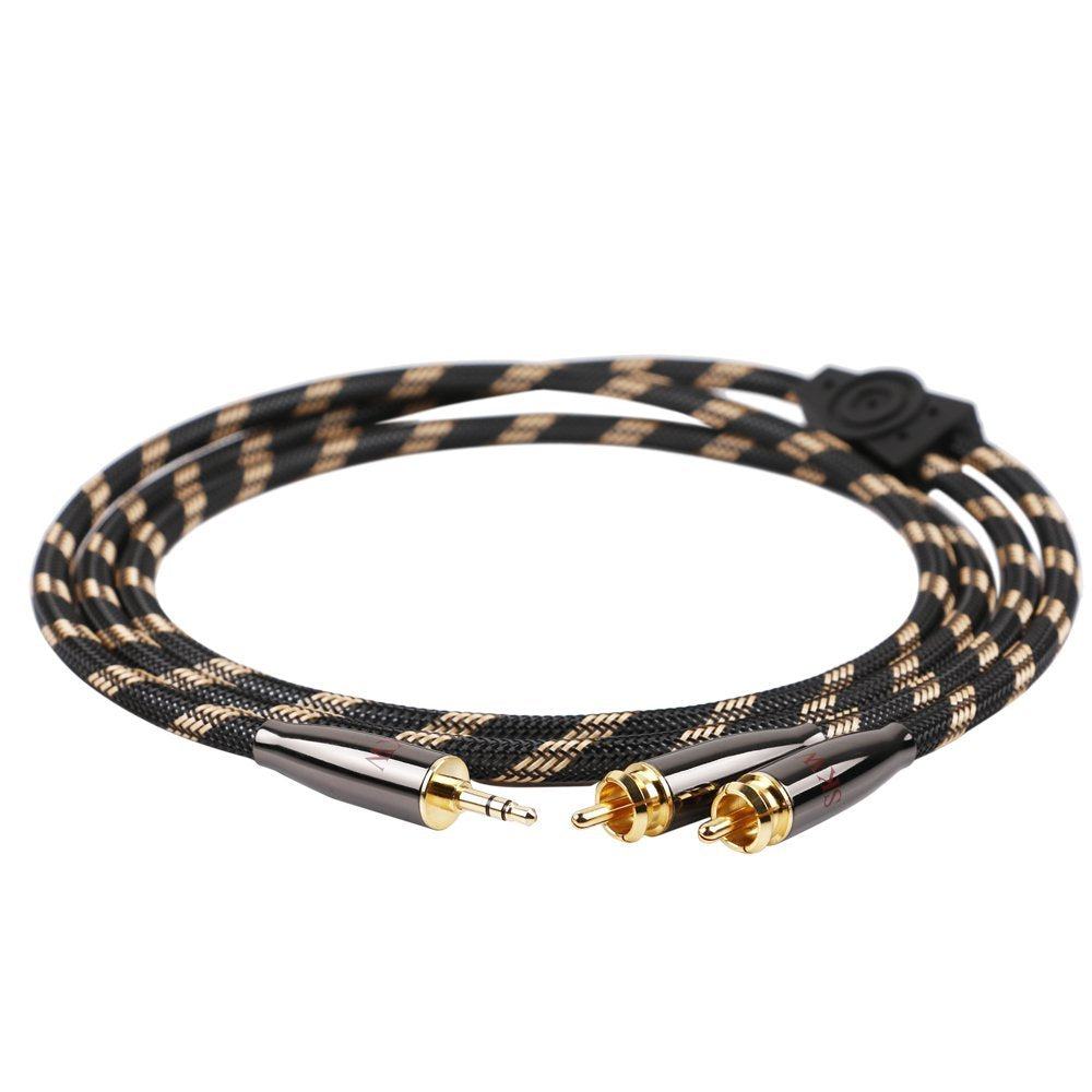 Premium 3.5mm Male to 2 RCA Male Stereo Audio Y Cable - 5ft Gold-Plated for iPod, Phone, Tablet - High-Quality Audiophile Sound - Perfect for Home Theater, Car Audio & Studio Equipment