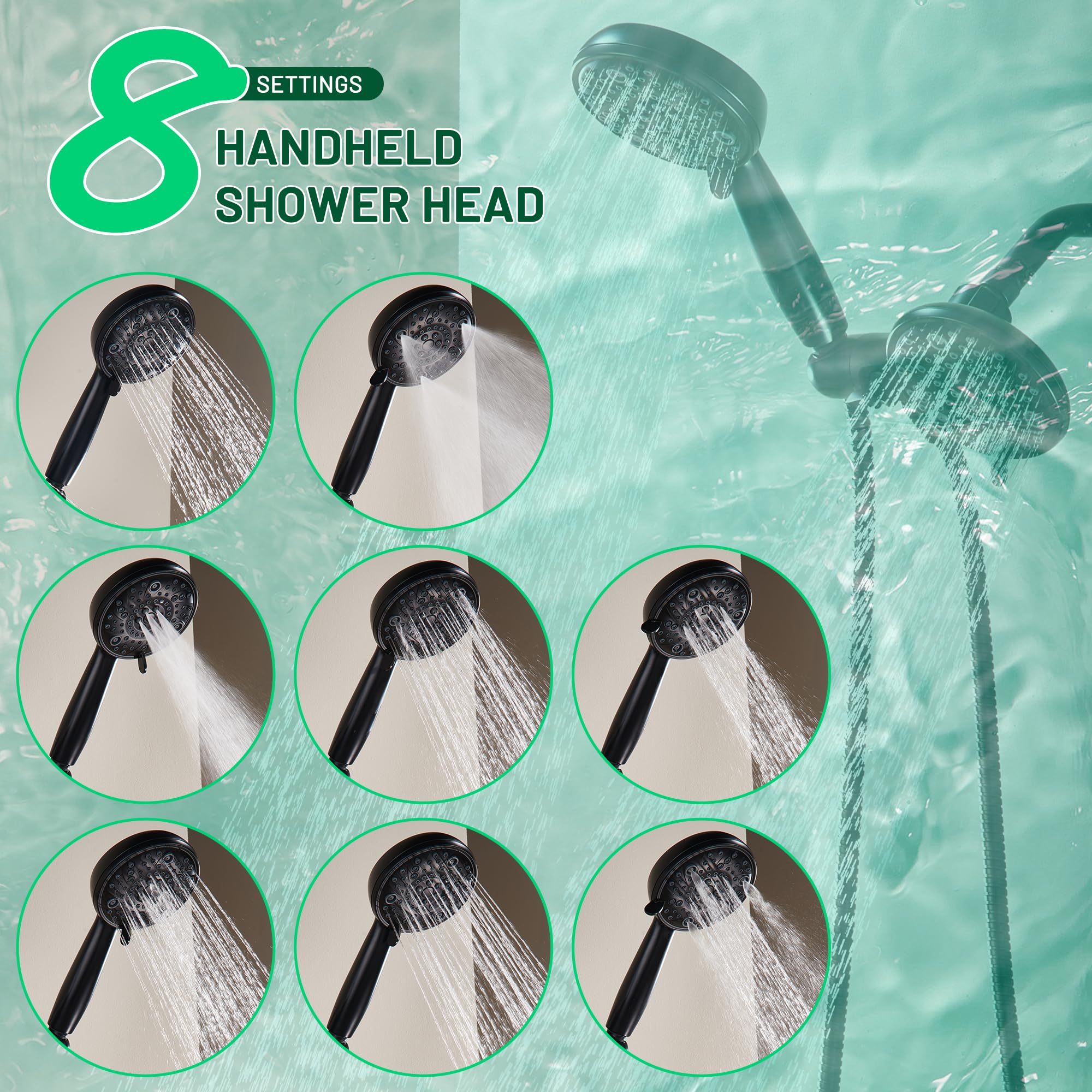 **Alesco 56-Setting Matte Black Shower Head with Handheld Spray Combo - Dual Shower Heads Set, 3-Way Shower System with 59